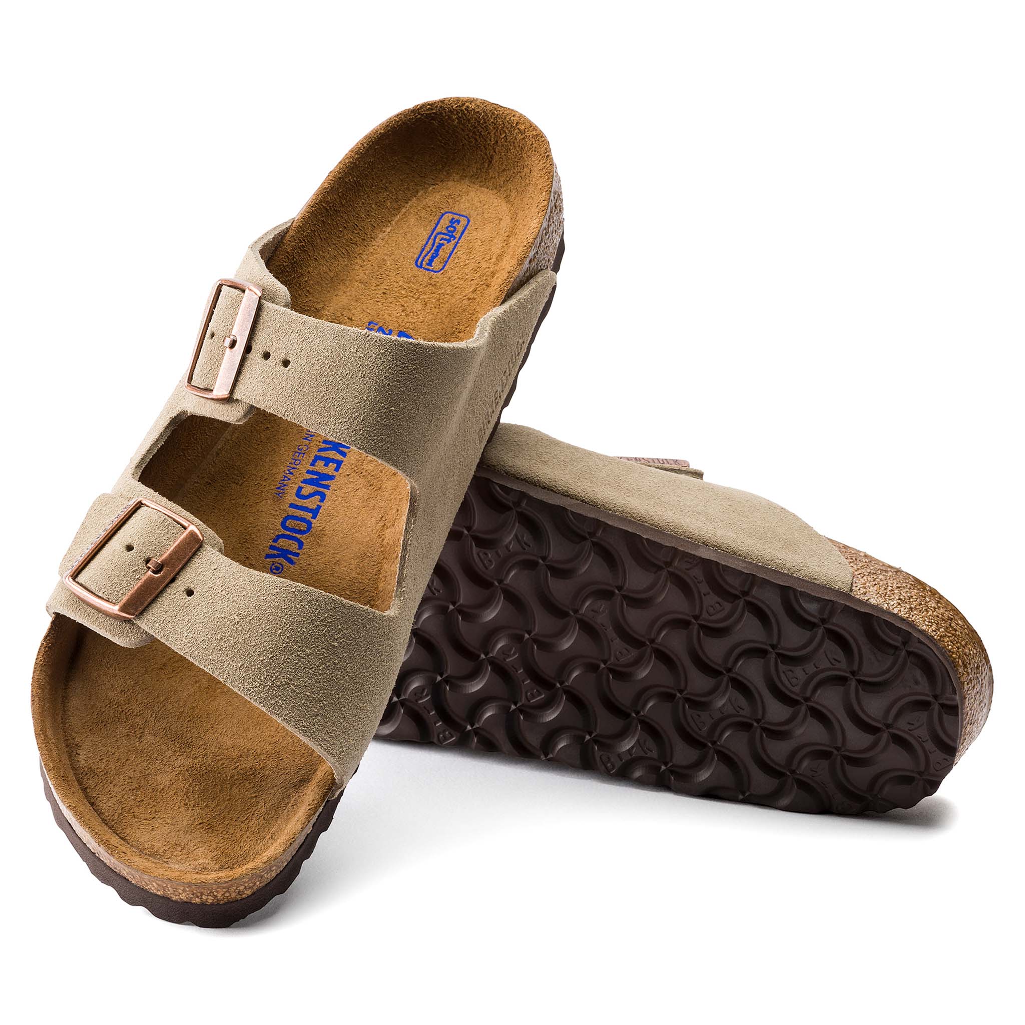 Men's Arizona Soft Footbed Suede Leather Sandals in Taupe - Image 2