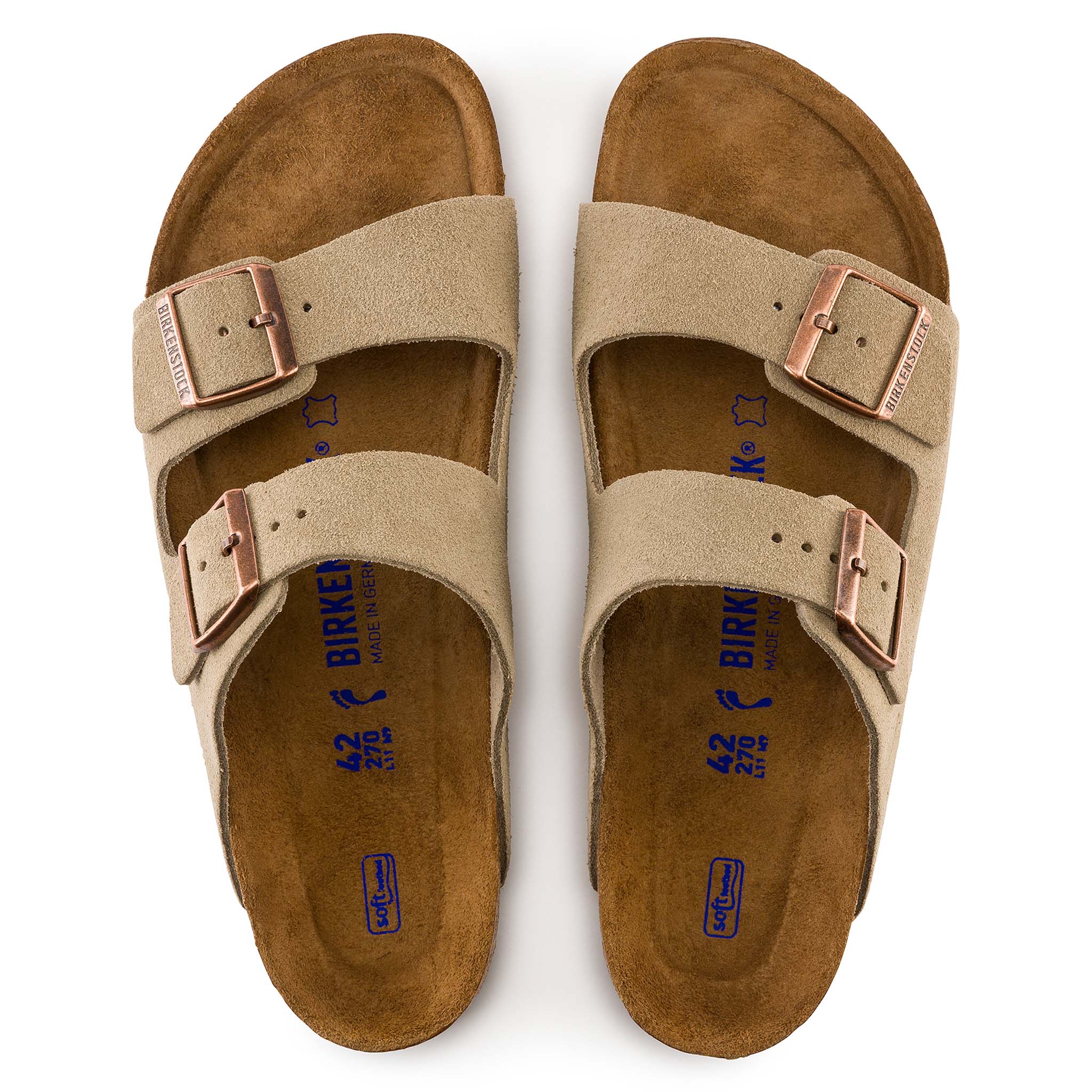 Men's Arizona Soft Footbed Suede Leather Sandals in Taupe - Image 3