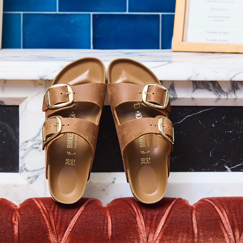 Women's Arizona Oiled Leather Big Buckle Sandals in Cognac - Image 4