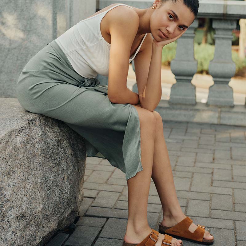 Women's Arizona Soft Footbed Suede Leather Sandals in Mink - Image 7