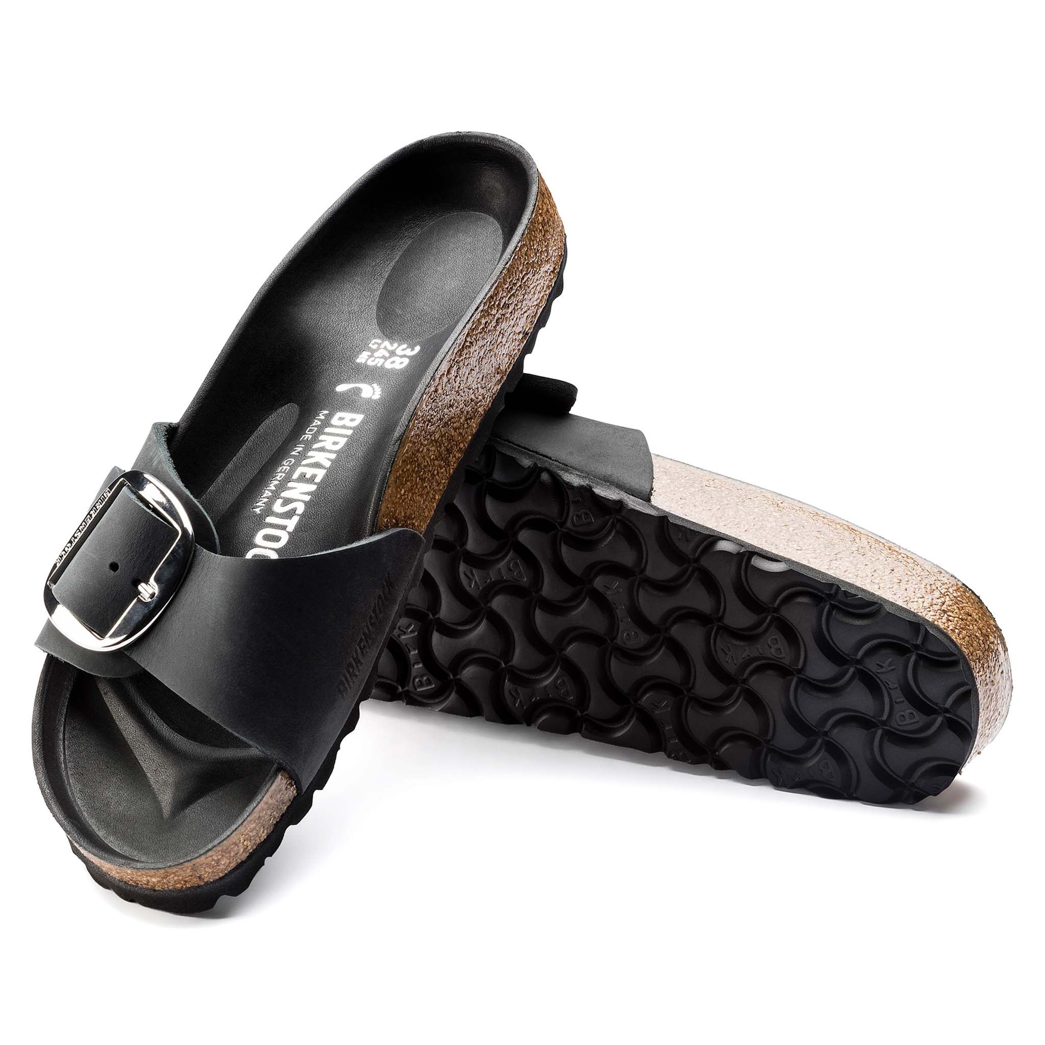 Women's Madrid Oiled Leather Big Buckle Sandals in Black - Image 2