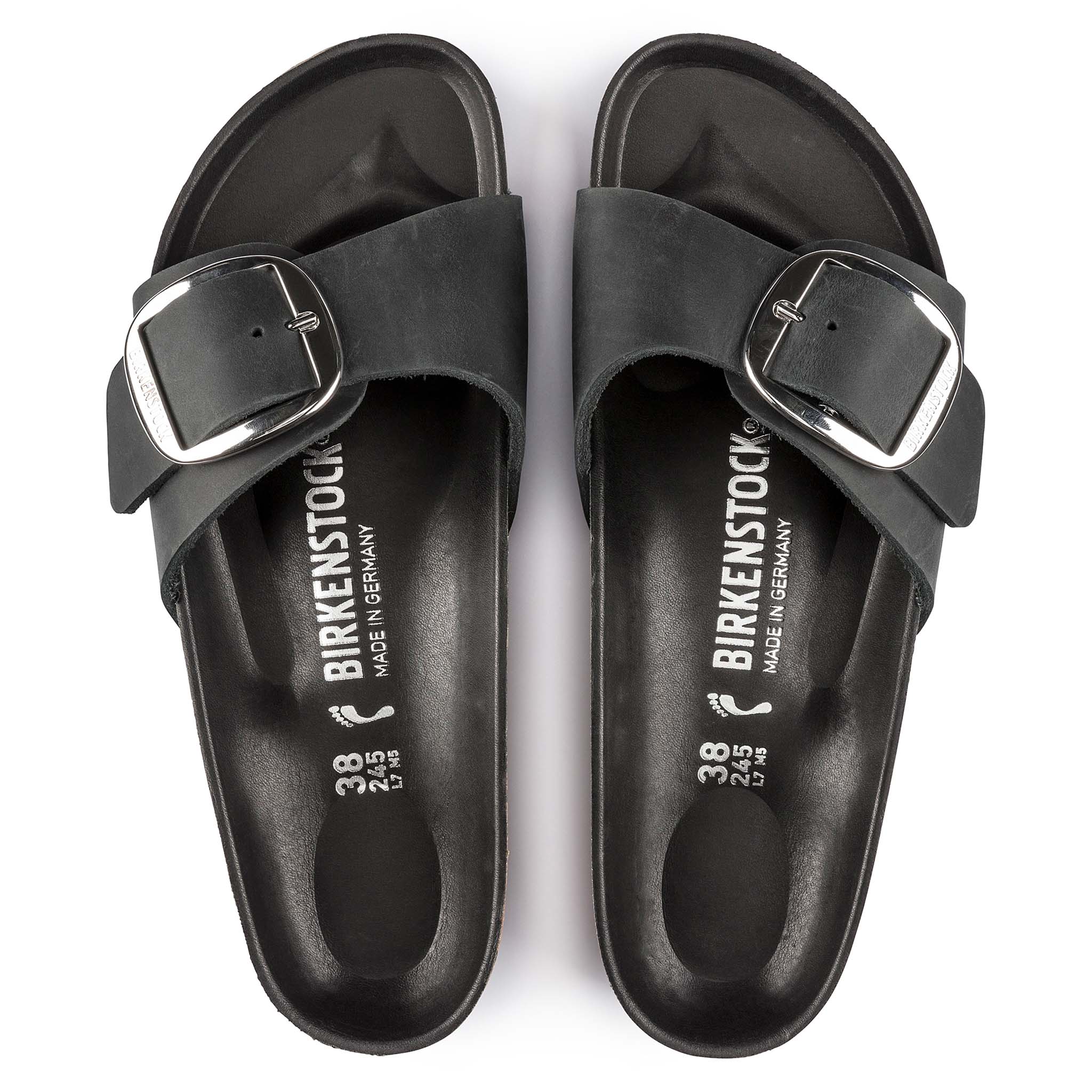 Women's Madrid Oiled Leather Big Buckle Sandals in Black - Image 3