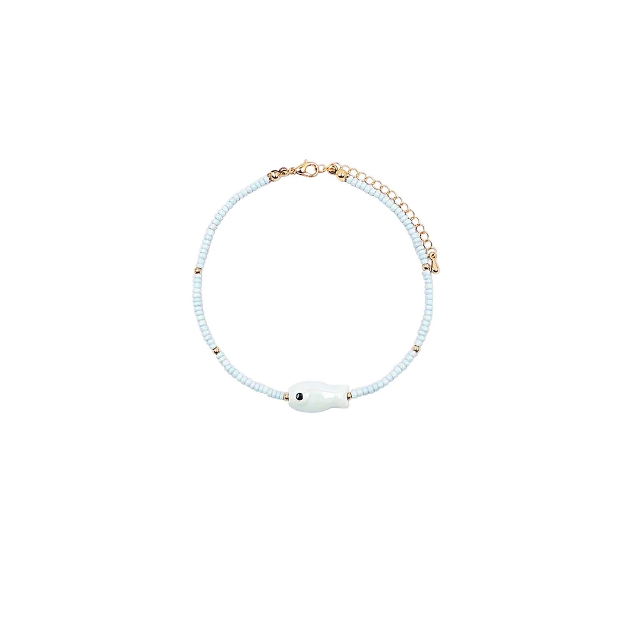 Blue Fish Beaded Anklet
