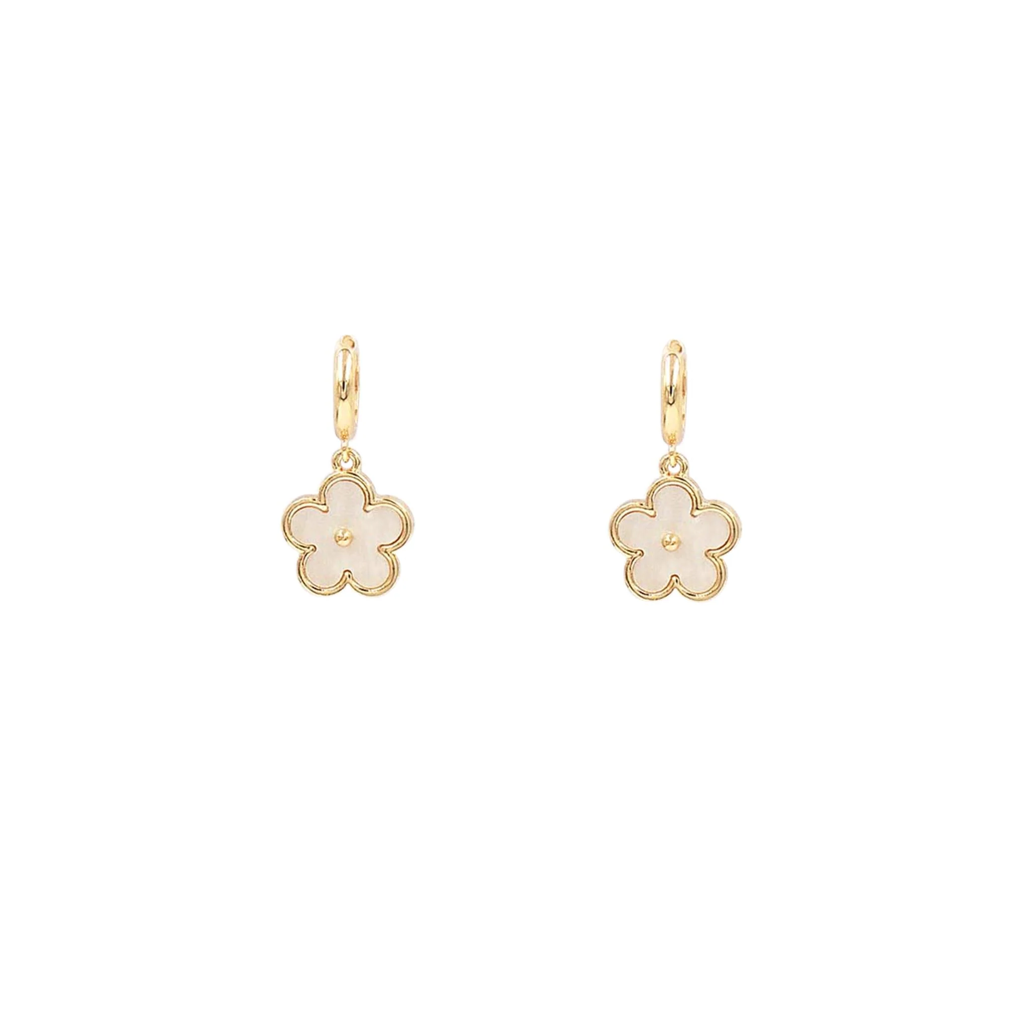 Mop Flower Huggie Gold Earrings