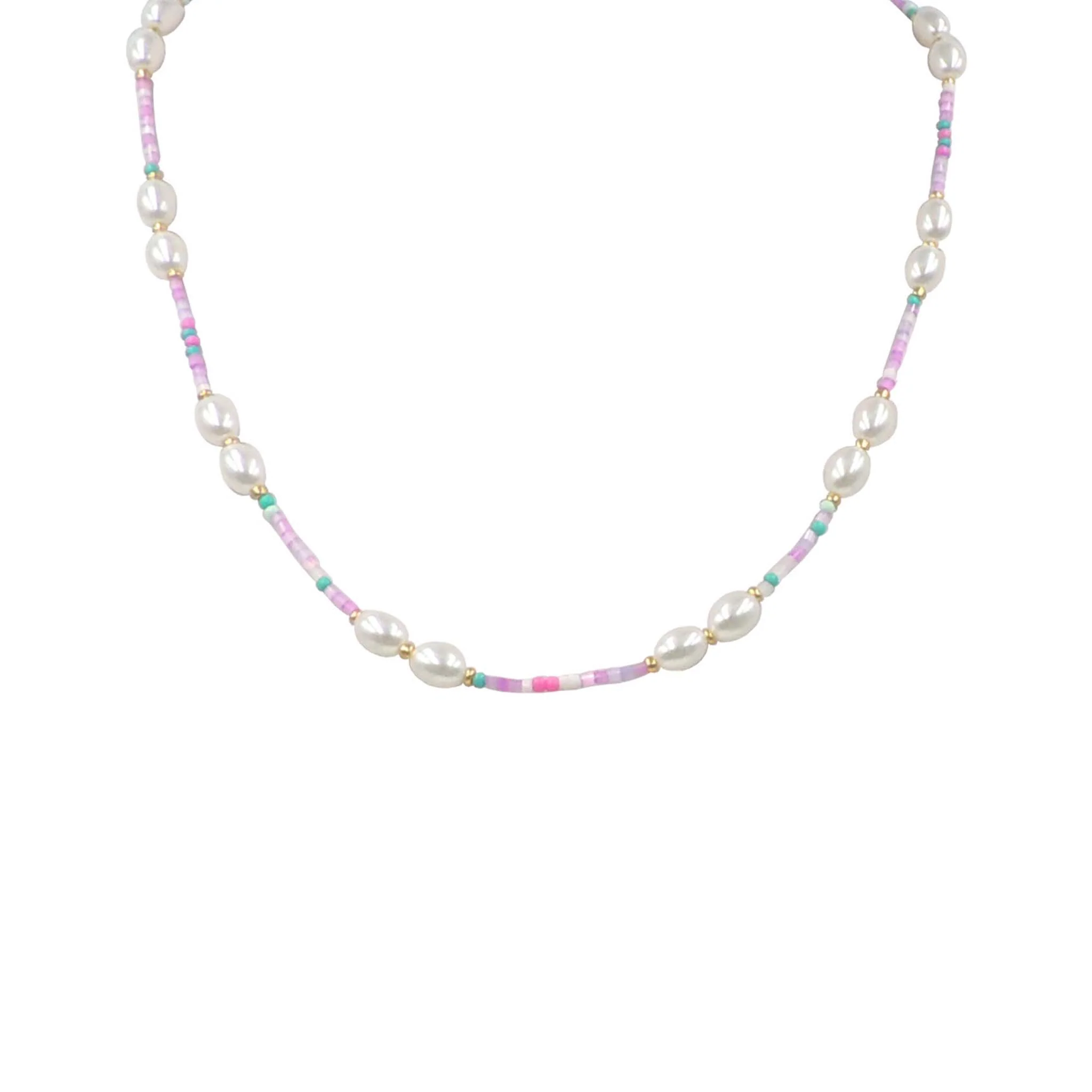 Multicolor Bead and Pearl Necklace