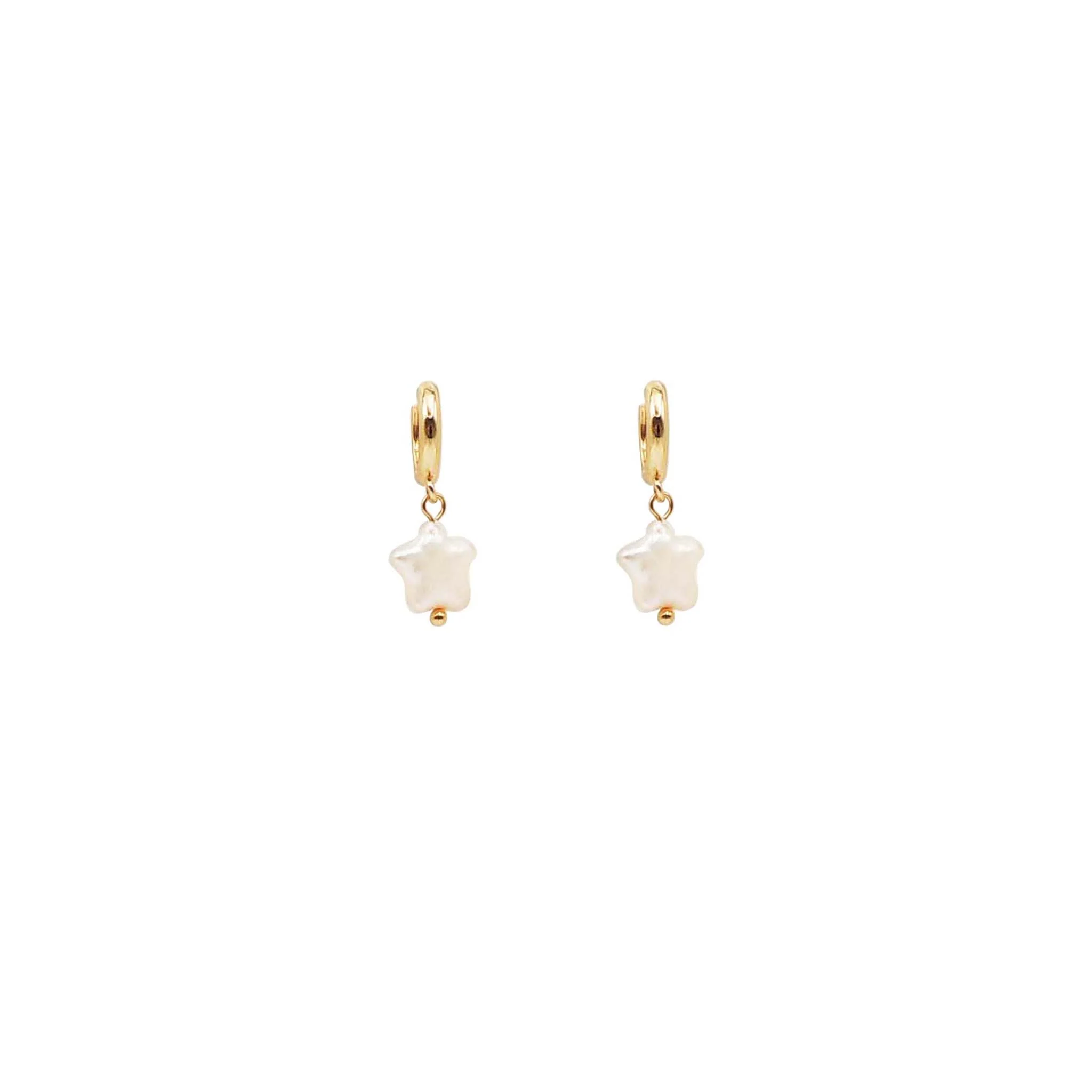 Star Pearl Drop Gold Huggie Earrings