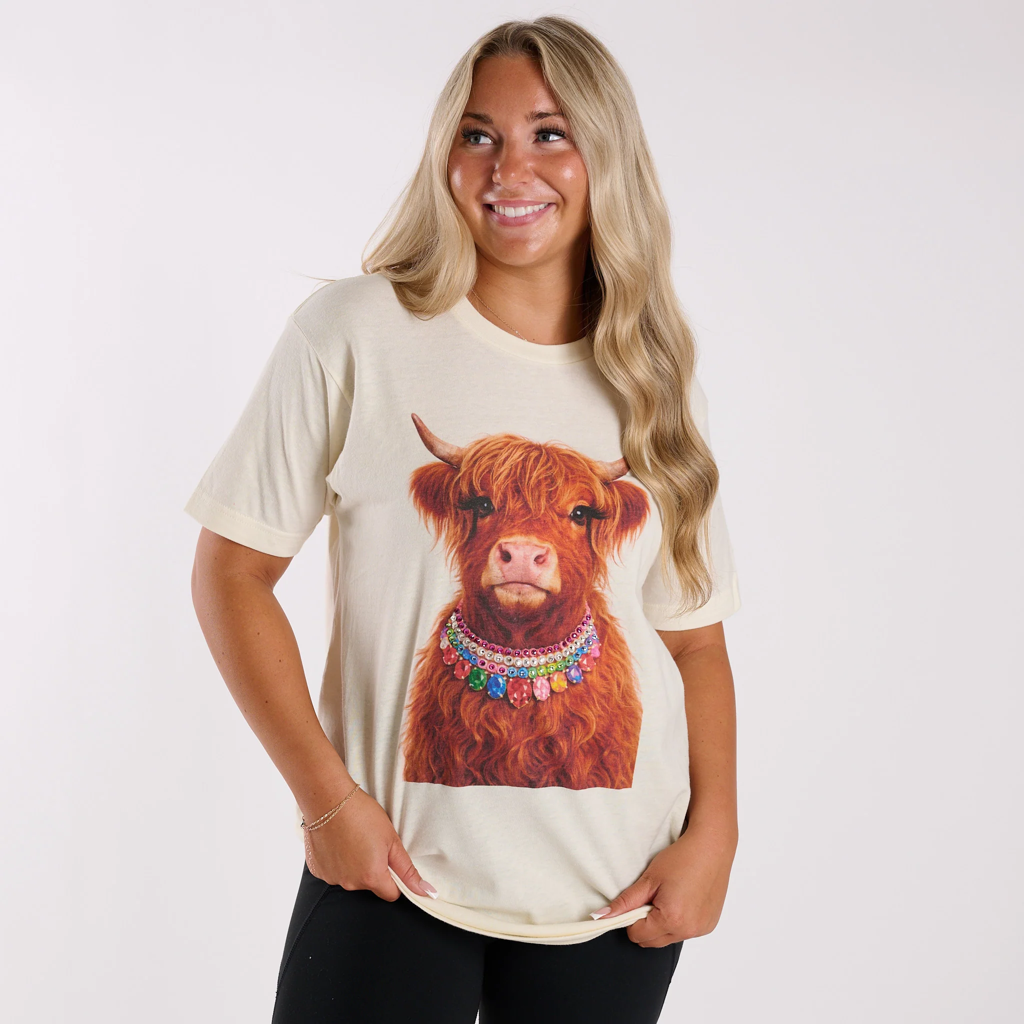 Bejeweled Highland Cow Short Sleeve T-Shirt