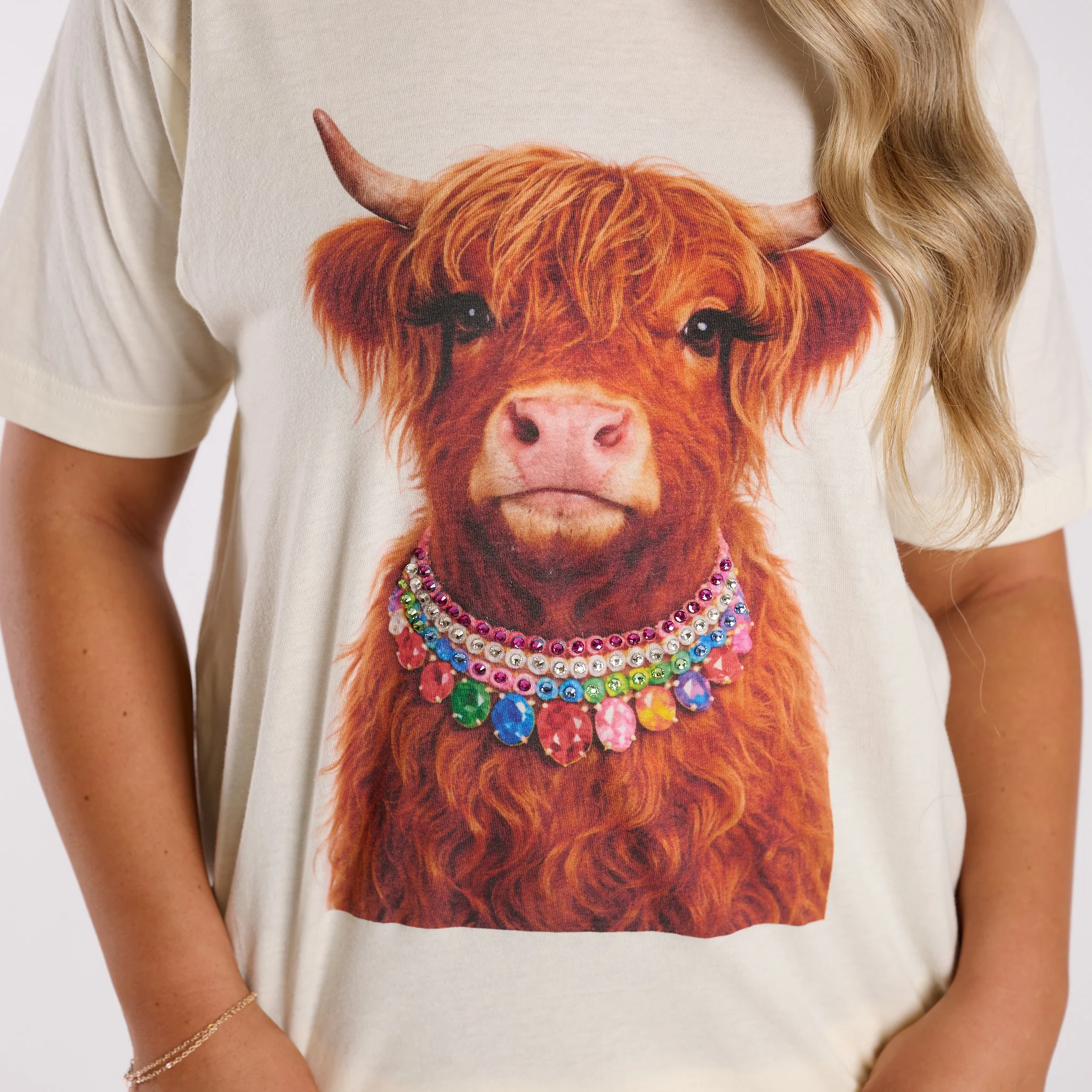 Bejeweled Highland Cow Short Sleeve T-Shirt - Image 2