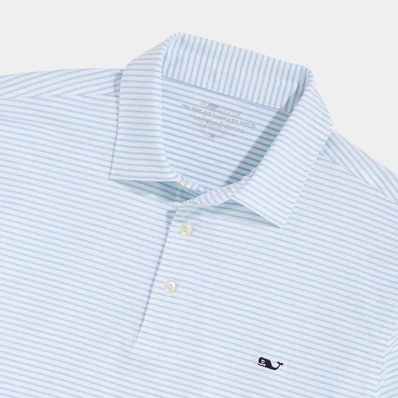 Bradley Stripe Sankaty Polo in White and Aqua - Image 2