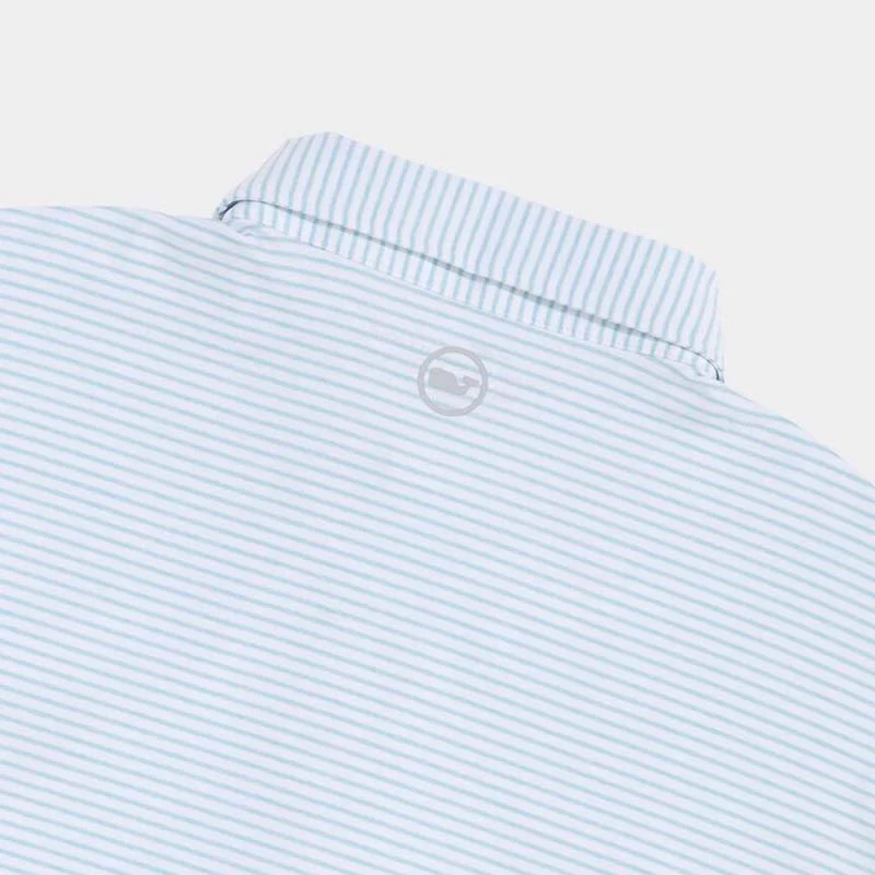 Bradley Stripe Sankaty Polo in White and Aqua - Image 4
