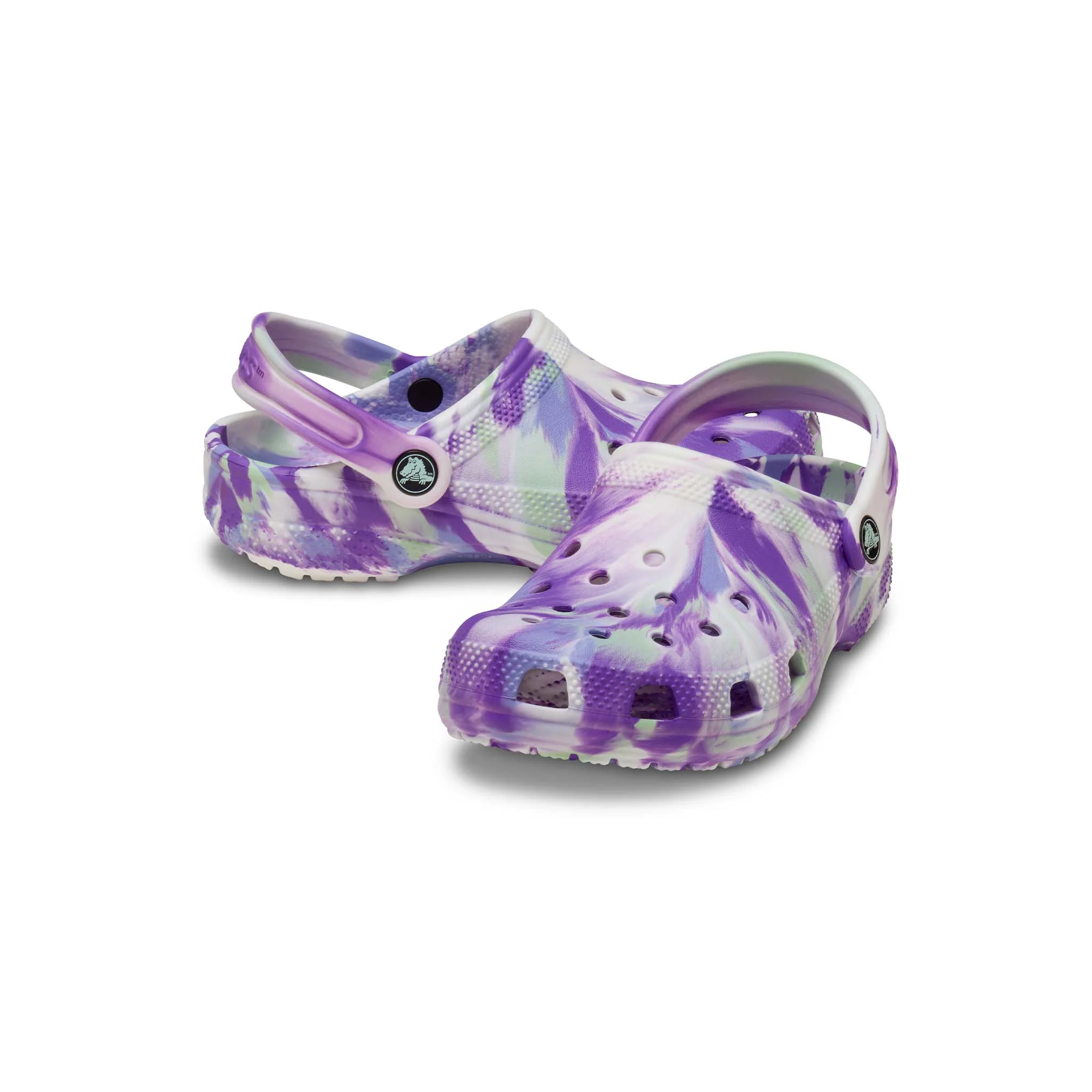 Kids Classic Glow Marbled Clog in Purple and White - Image 2