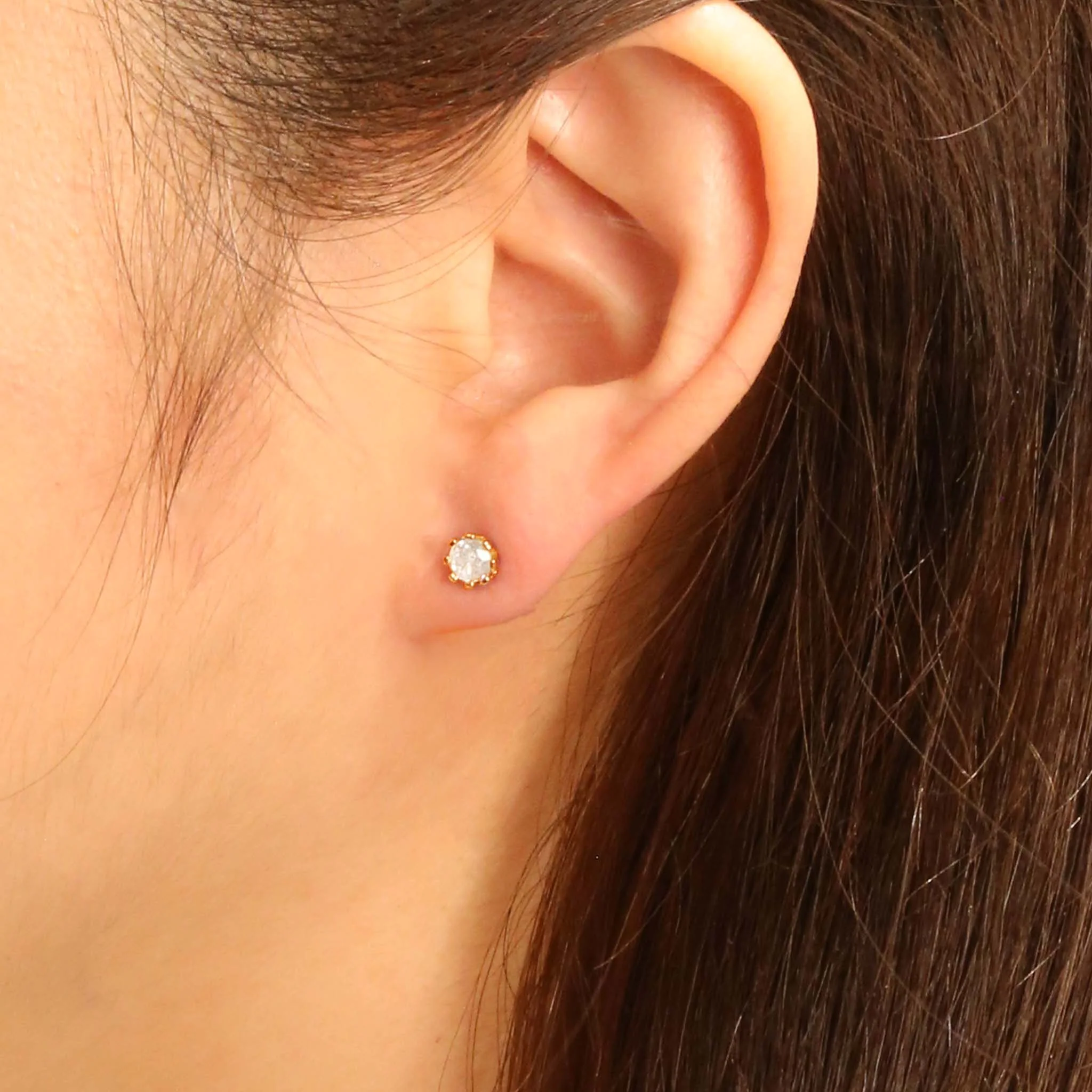 Diamond Gold Stud Earrings - Image 2