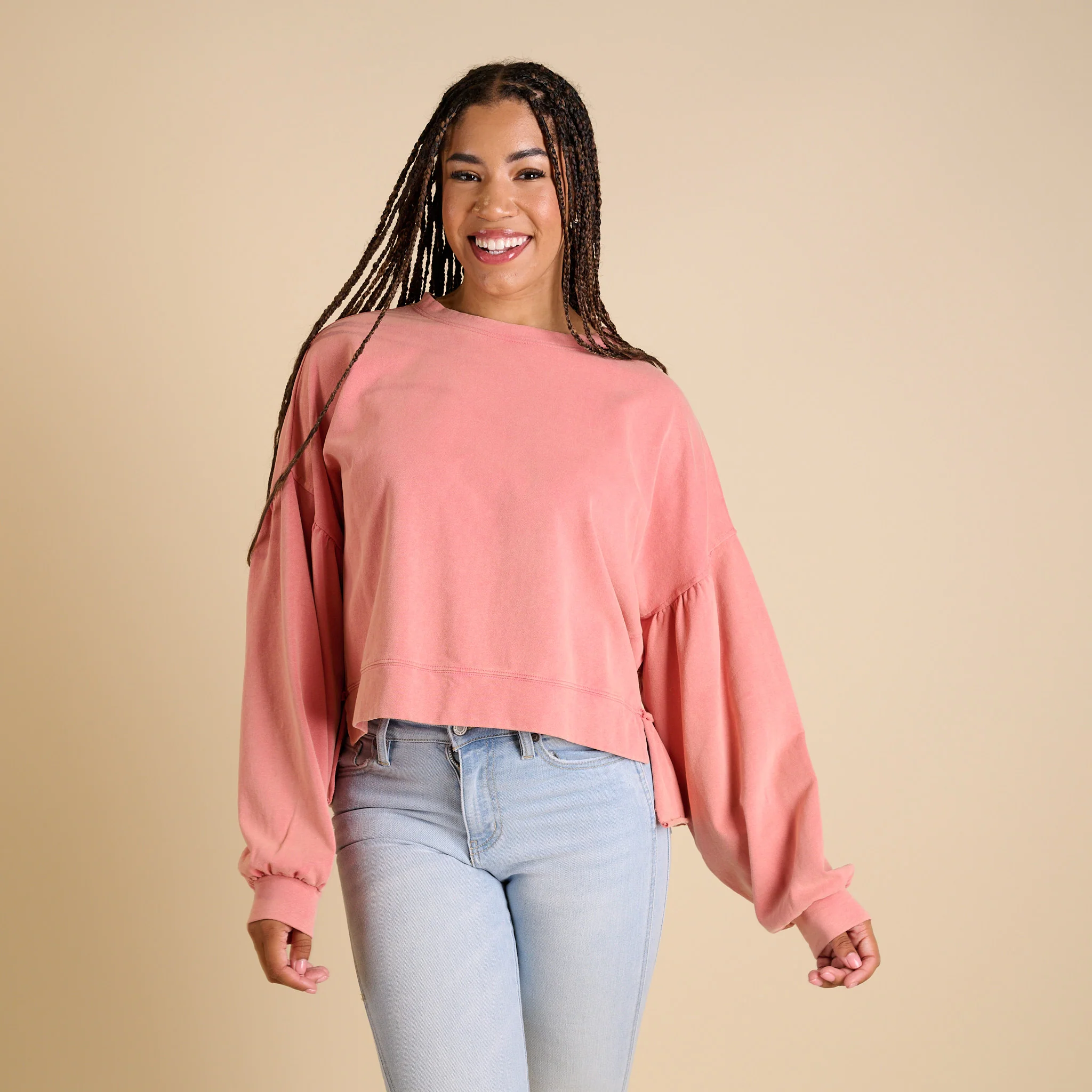 Ruffle Hem Cropped Crewneck Sweatshirt - Image 3