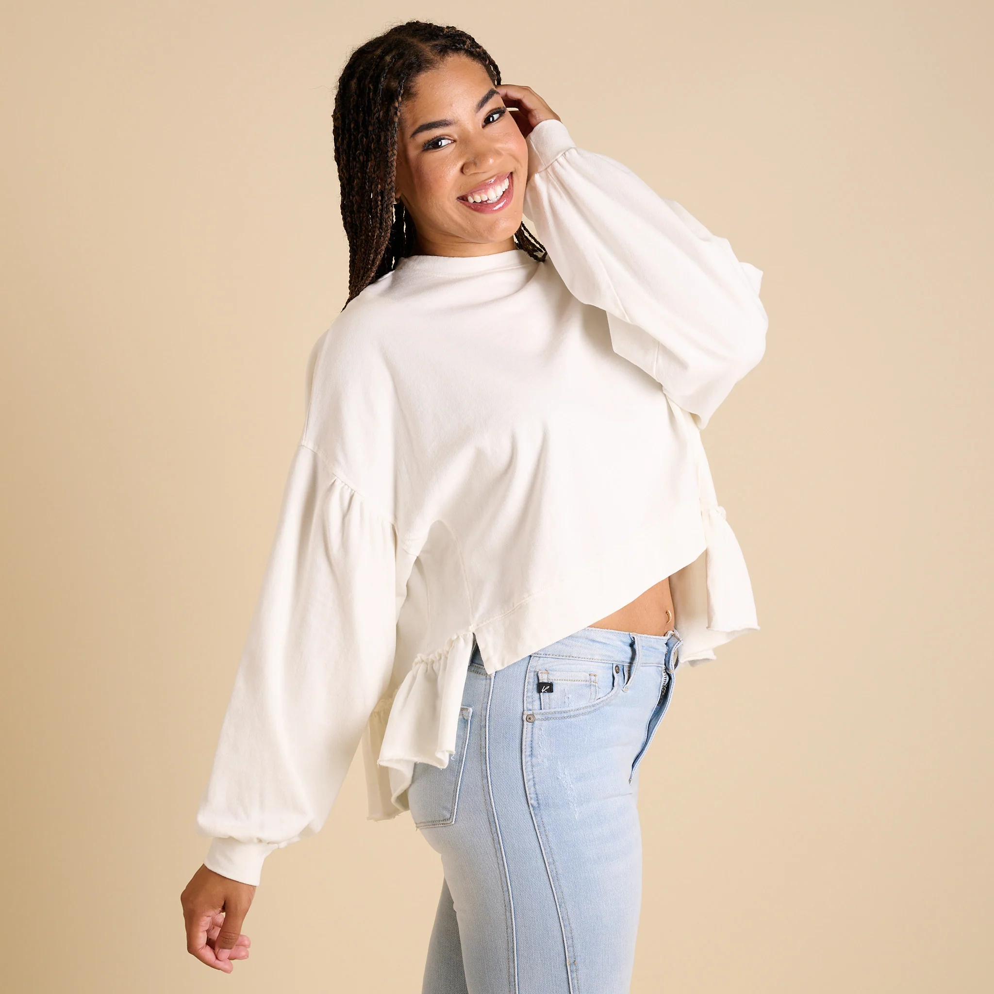Ruffle Hem Cropped Crewneck Sweatshirt - Image 6