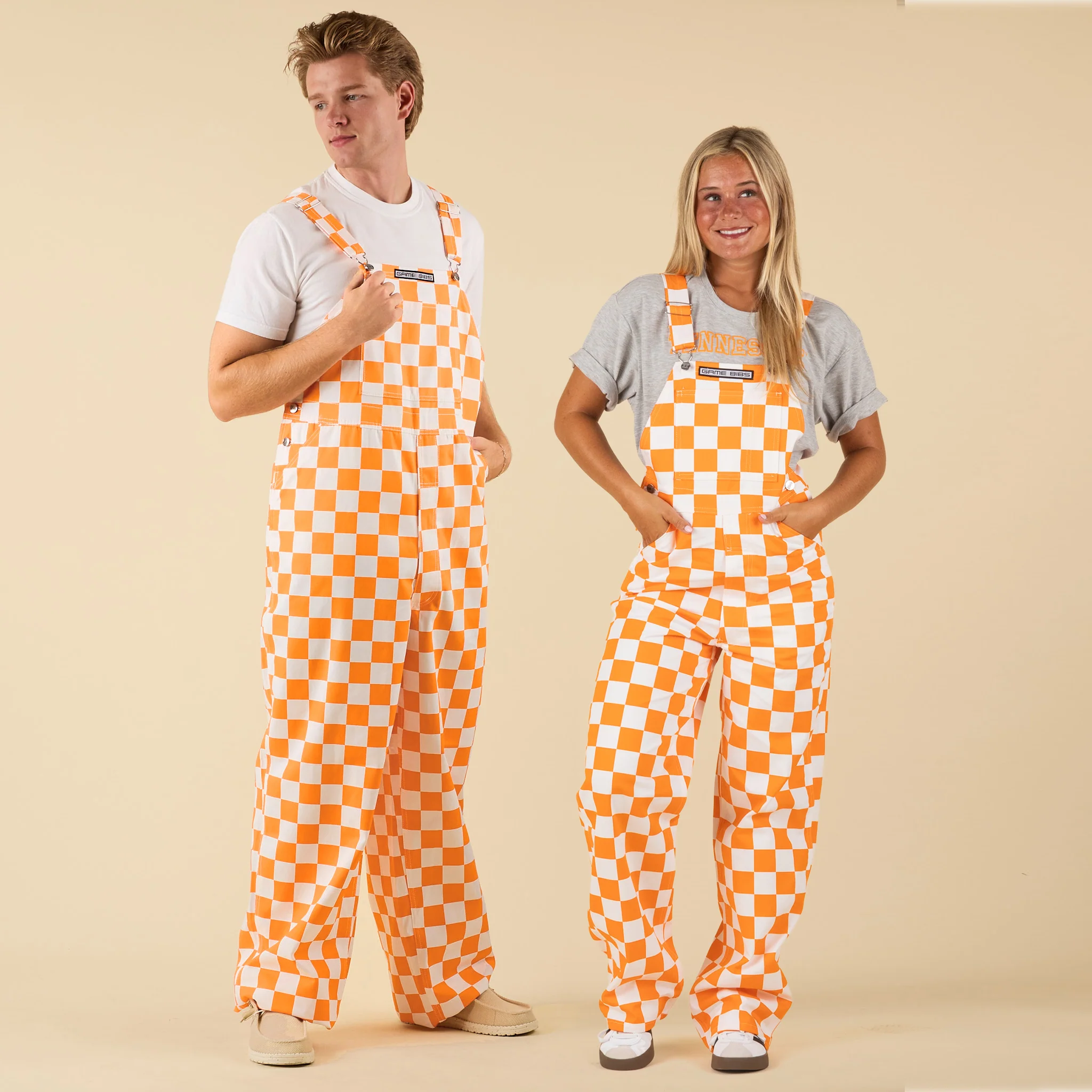 Checked Orange and White Overall Bibs