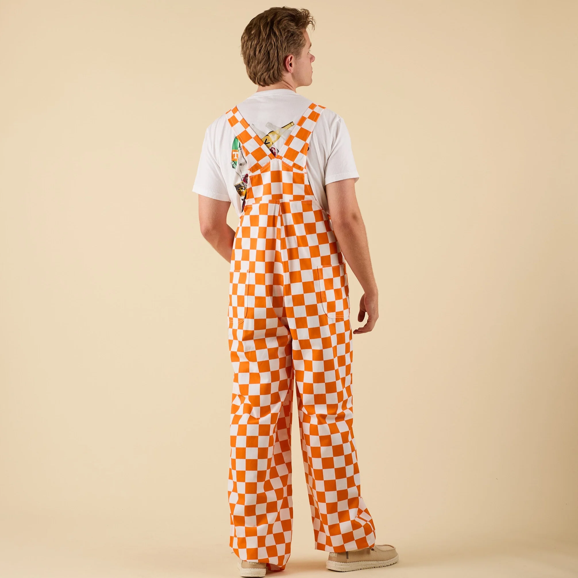 Checked Orange and White Overall Bibs - Image 6