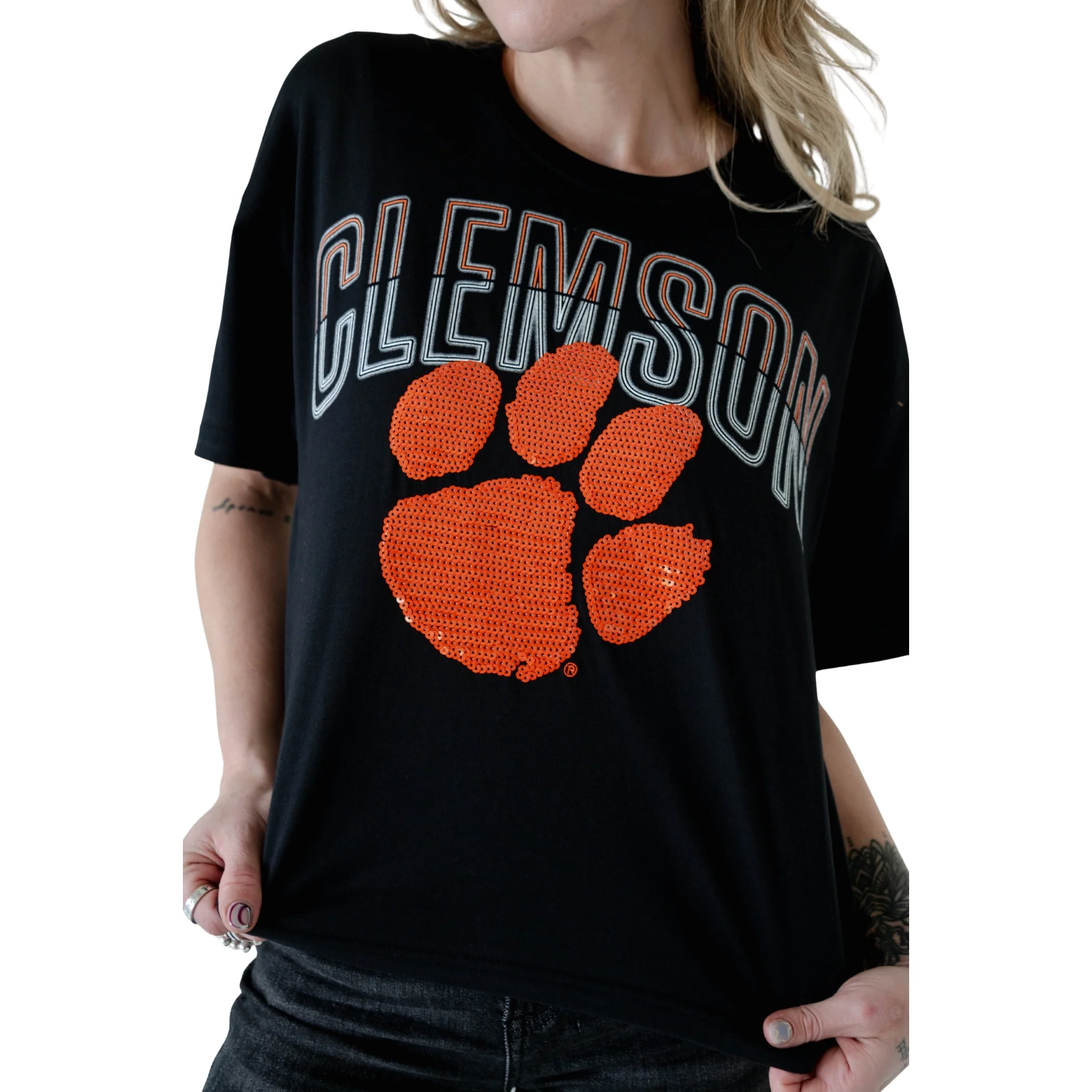 Clemson Tigers Sequin Paw Cropped T-Shirt - Image 2