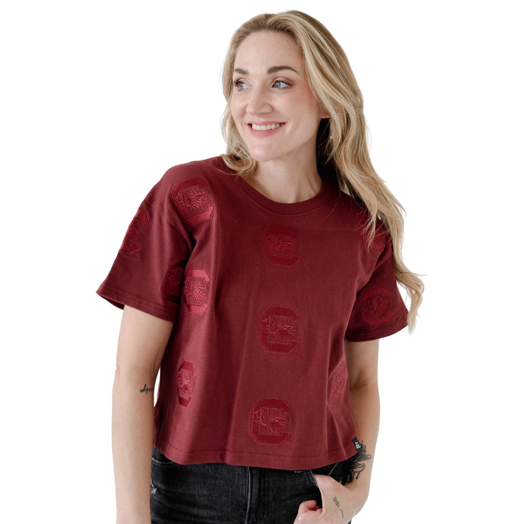 South Carolina Gamecocks Allover Logo Cropped T-Shirt - Image 2