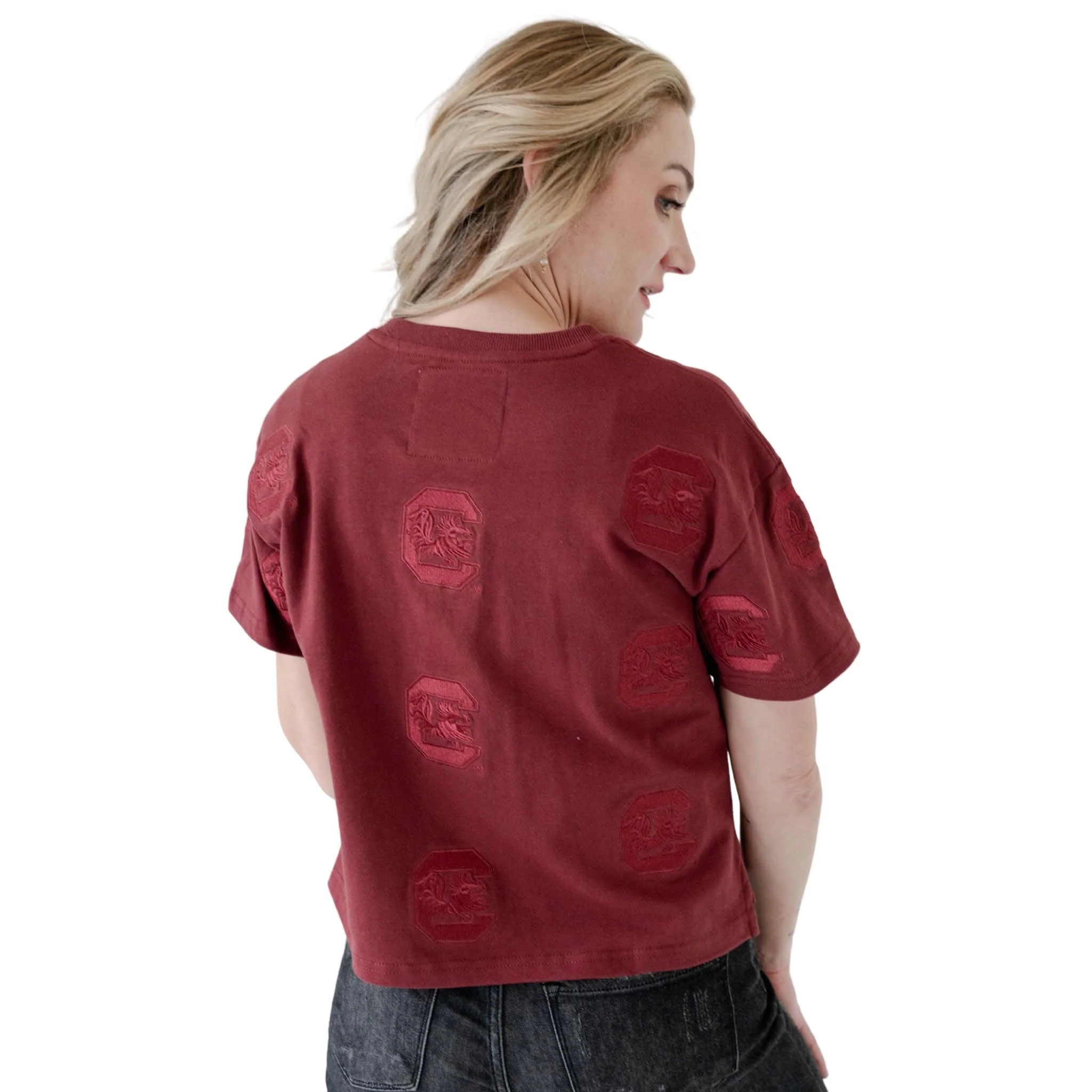South Carolina Gamecocks Allover Logo Cropped T-Shirt - Image 3