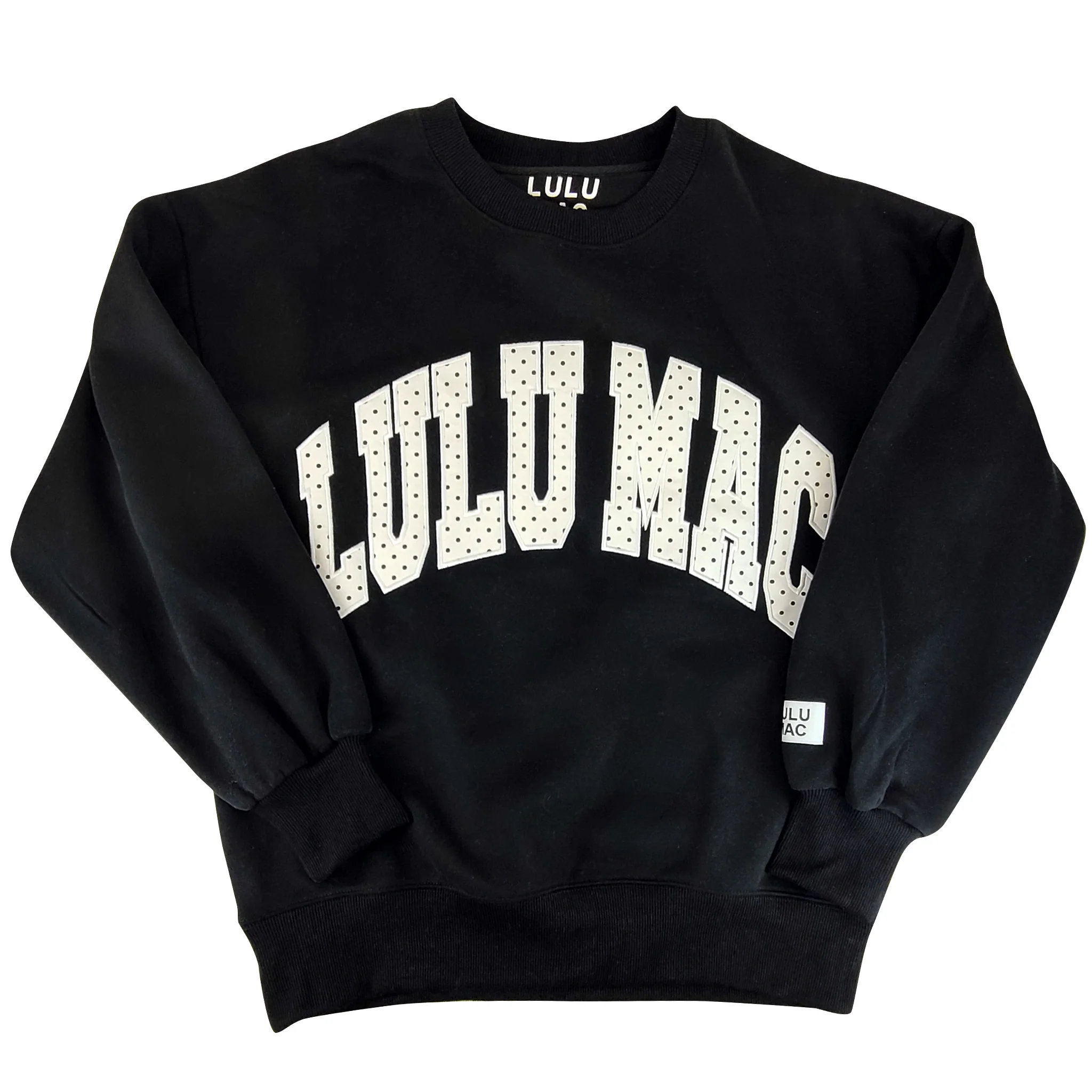 Lulu Mac Dot Applique Crewneck Sweatshirt in Black and White