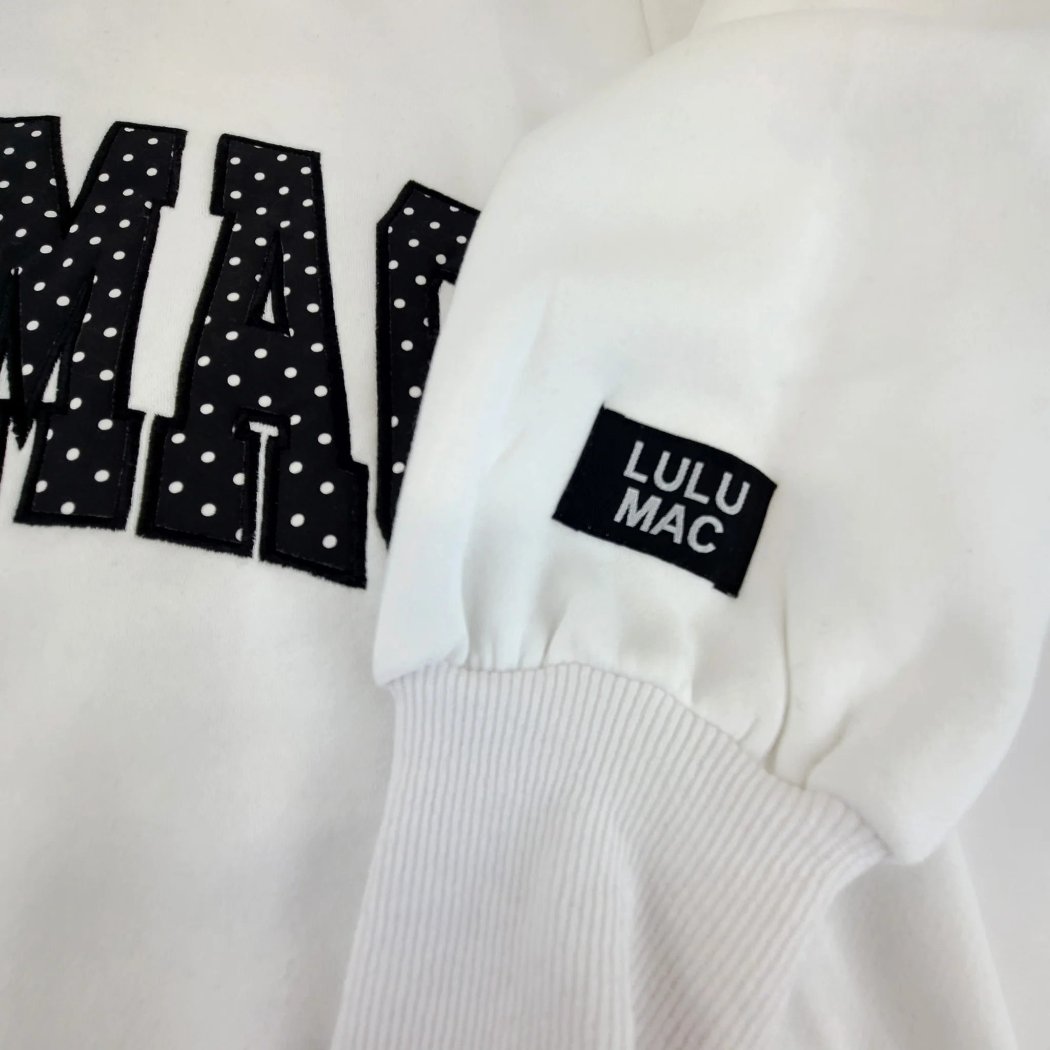 Lulu Mac Dot Applique Crewneck Sweatshirt in White and Black - Image 3