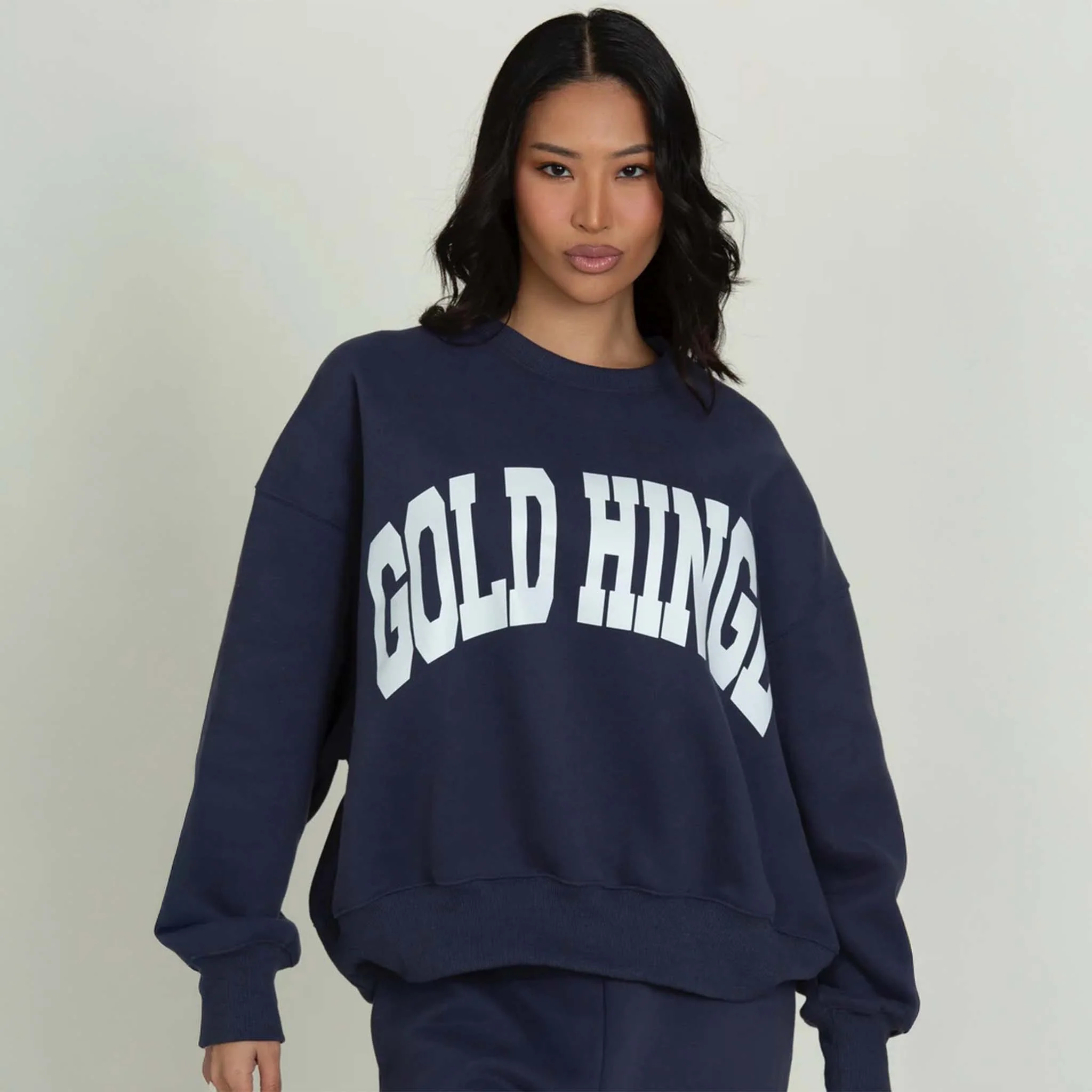 Gold Hinge Arch Crewneck in Dark Denim Blue