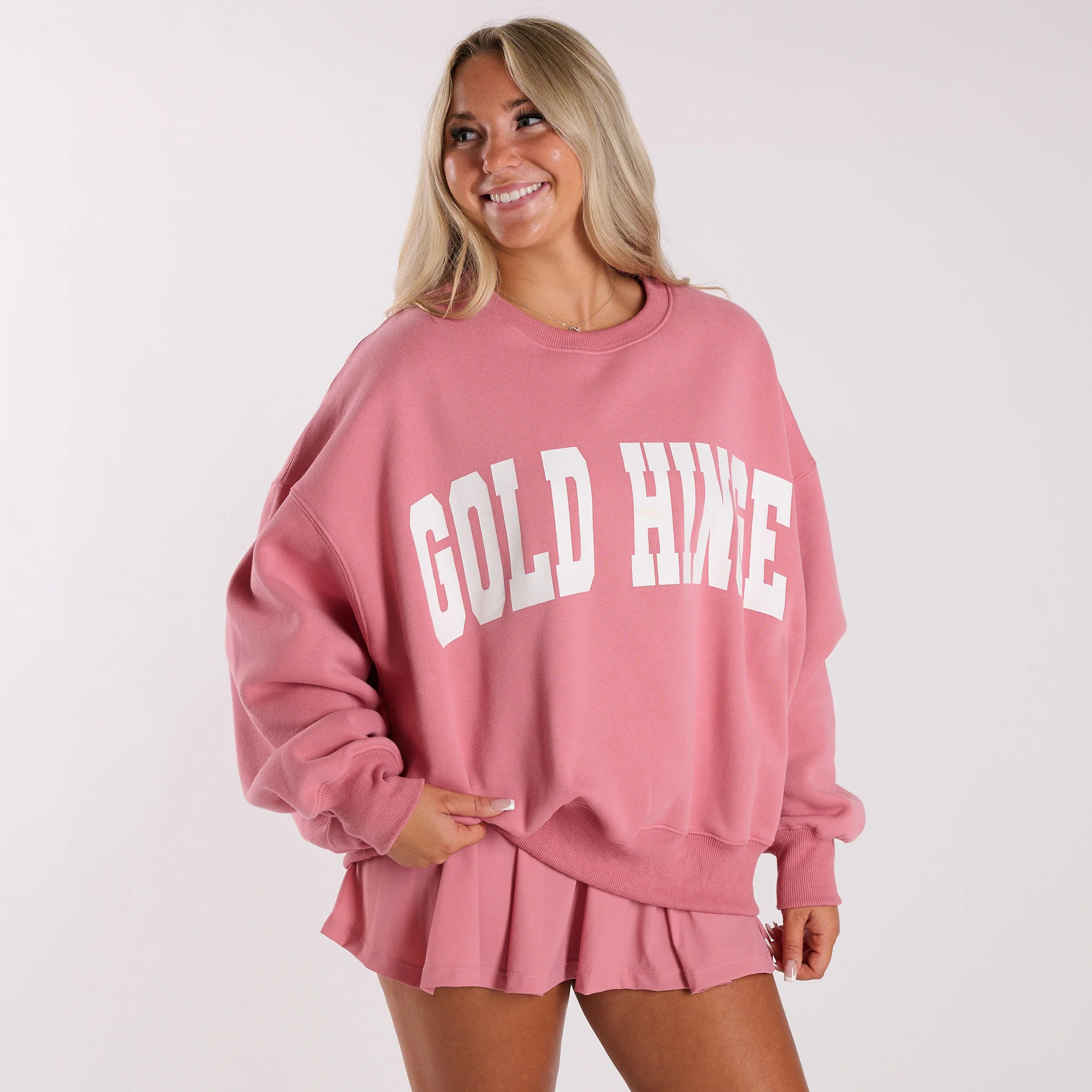 Gold Hinge Arch Crewneck Sweatshirt in Desert Rose
