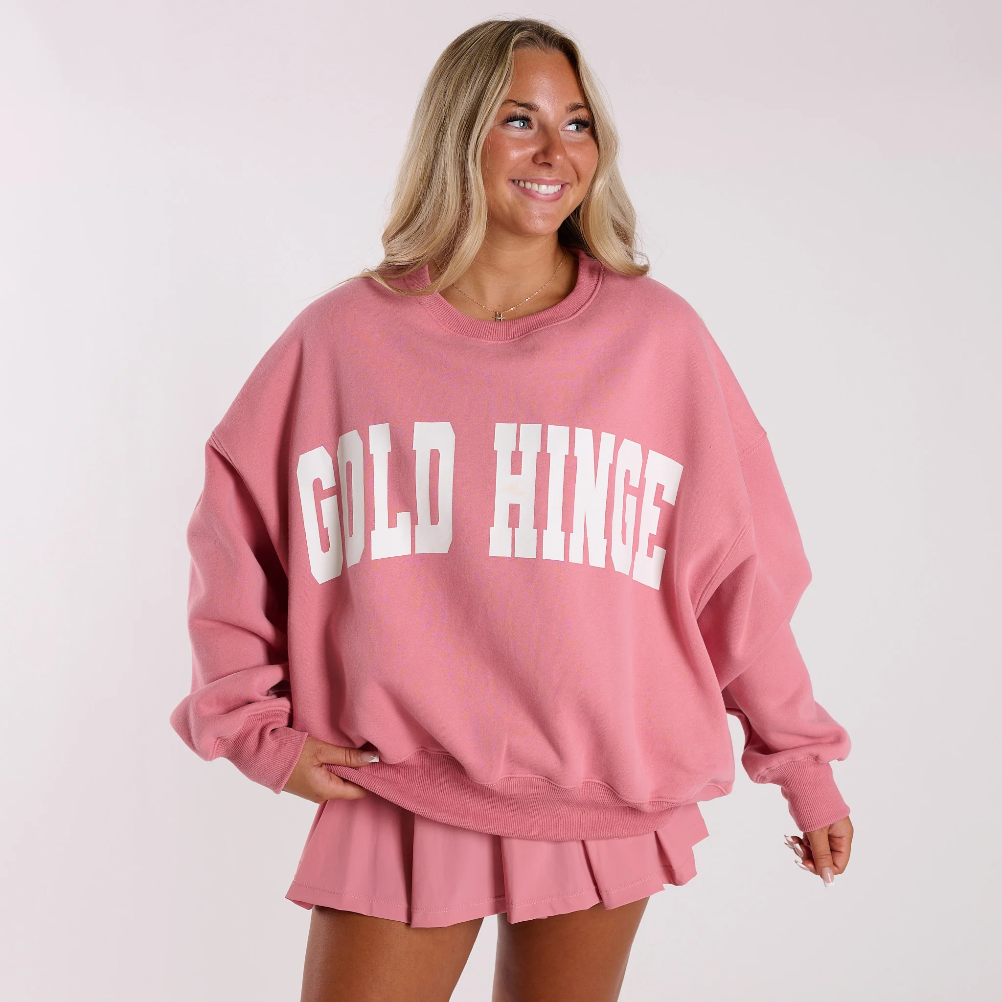 Gold Hinge Arch Crewneck Sweatshirt in Desert Rose - Image 4