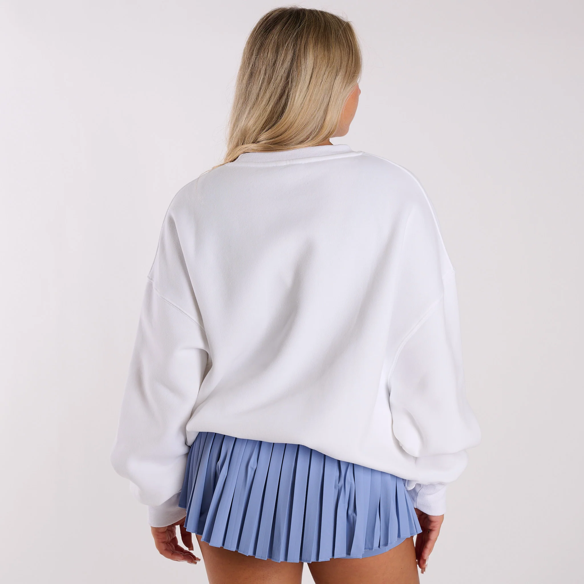 Gold Hinge Arch Crewneck Sweatshirt in White Periwinkle - Image 3