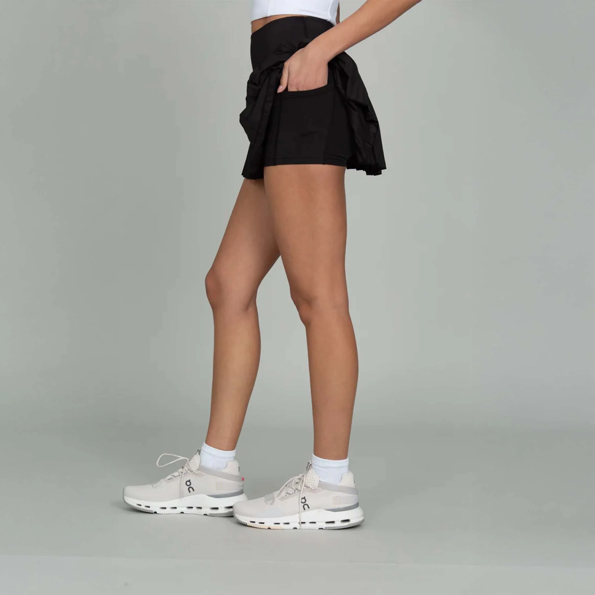 High-Waisted Pleated Tennis Skort in Black - Image 2