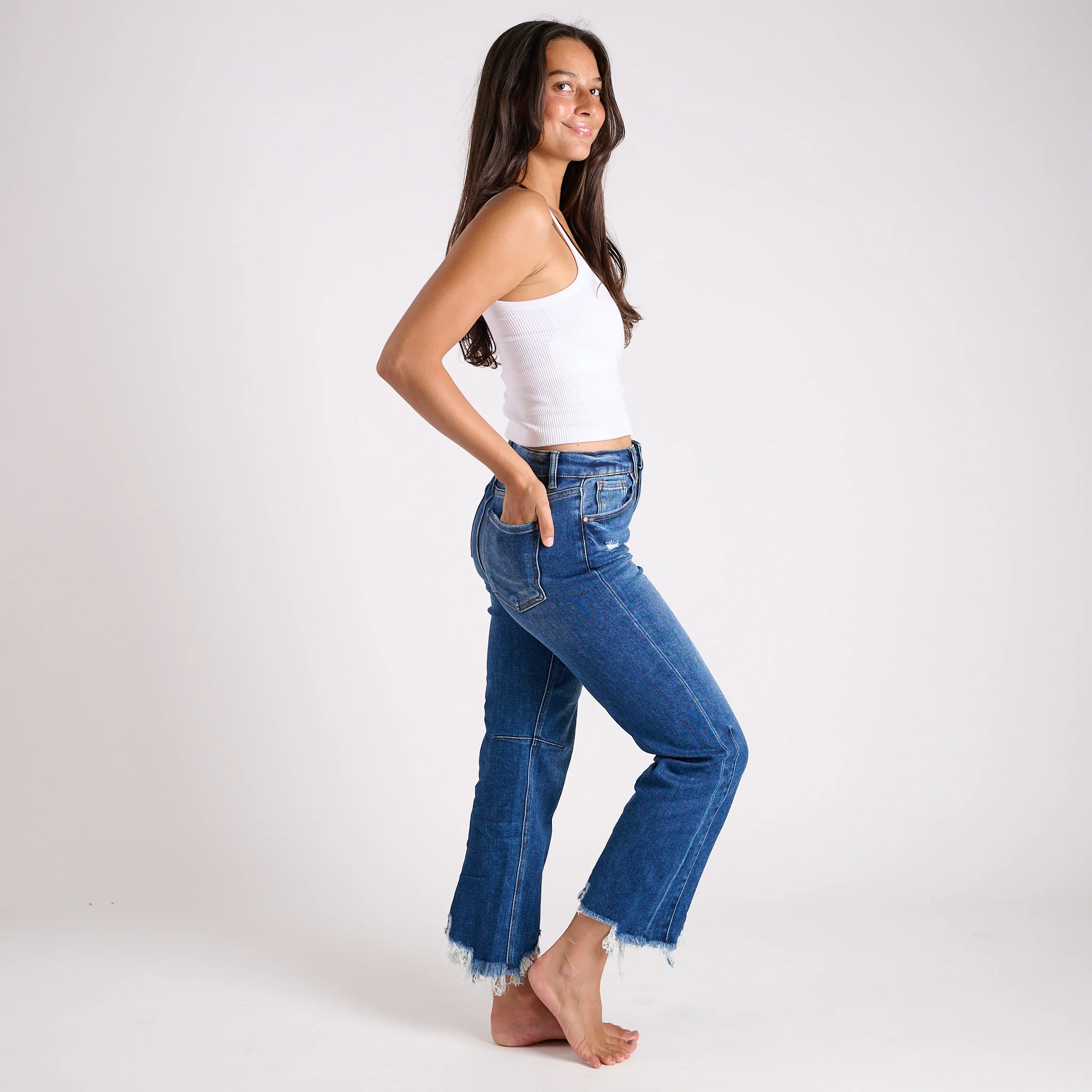 High Rise Straight Crop Dark Wash Jeans - Image 3