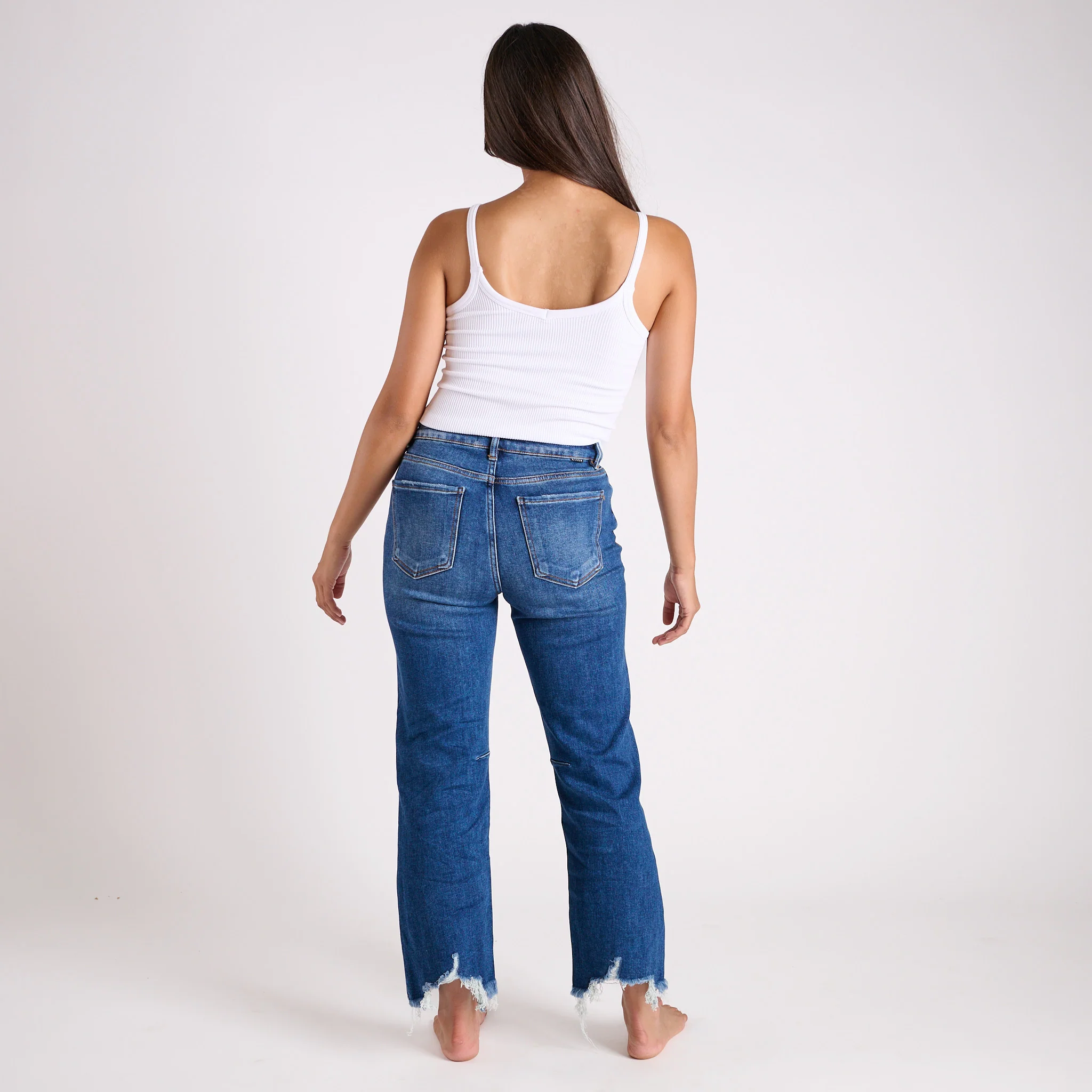 High Rise Straight Crop Dark Wash Jeans - Image 4