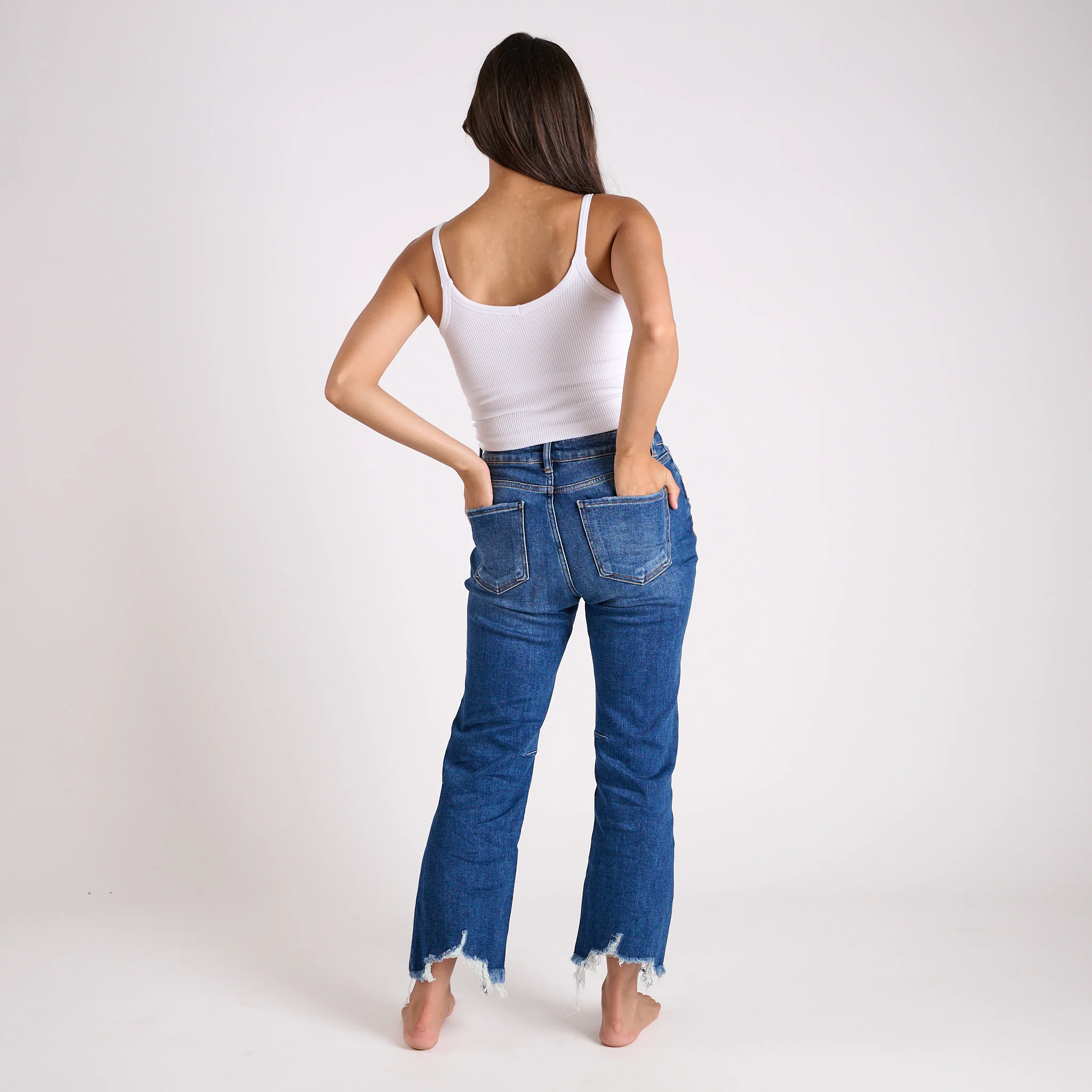 High Rise Straight Crop Dark Wash Jeans - Image 5