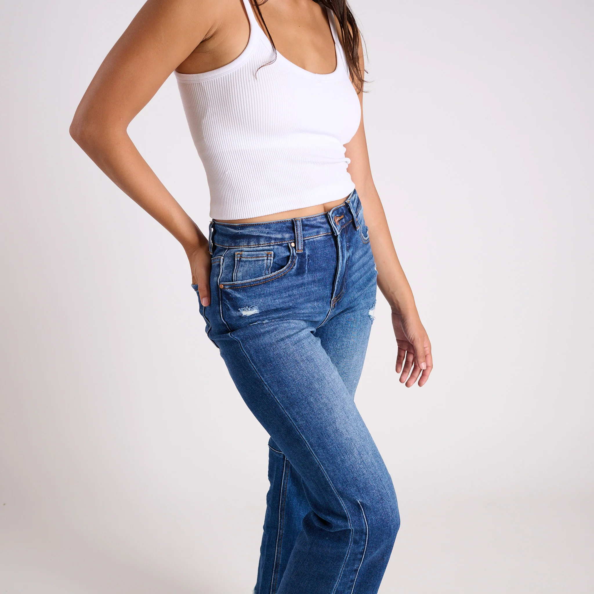 High Rise Straight Crop Dark Wash Jeans - Image 6