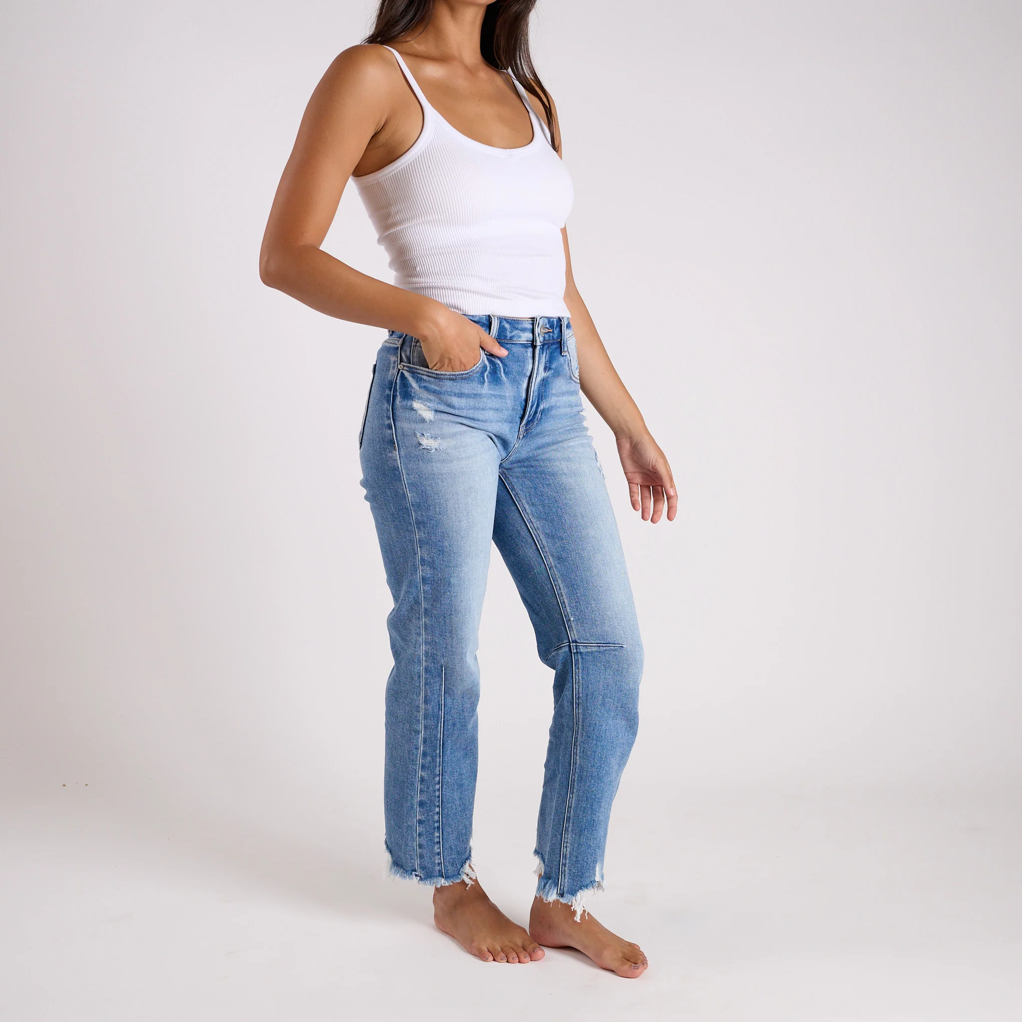 High Rise Straight Crop Medium Wash Jeans - Image 3