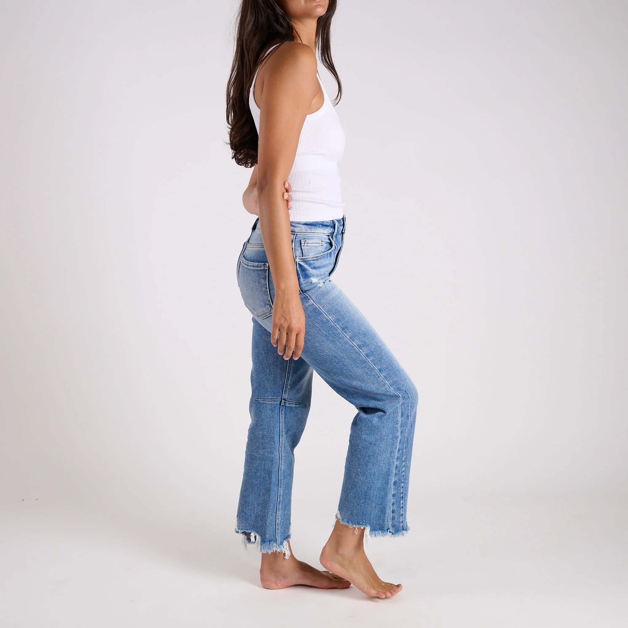 High Rise Straight Crop Medium Wash Jeans - Image 4