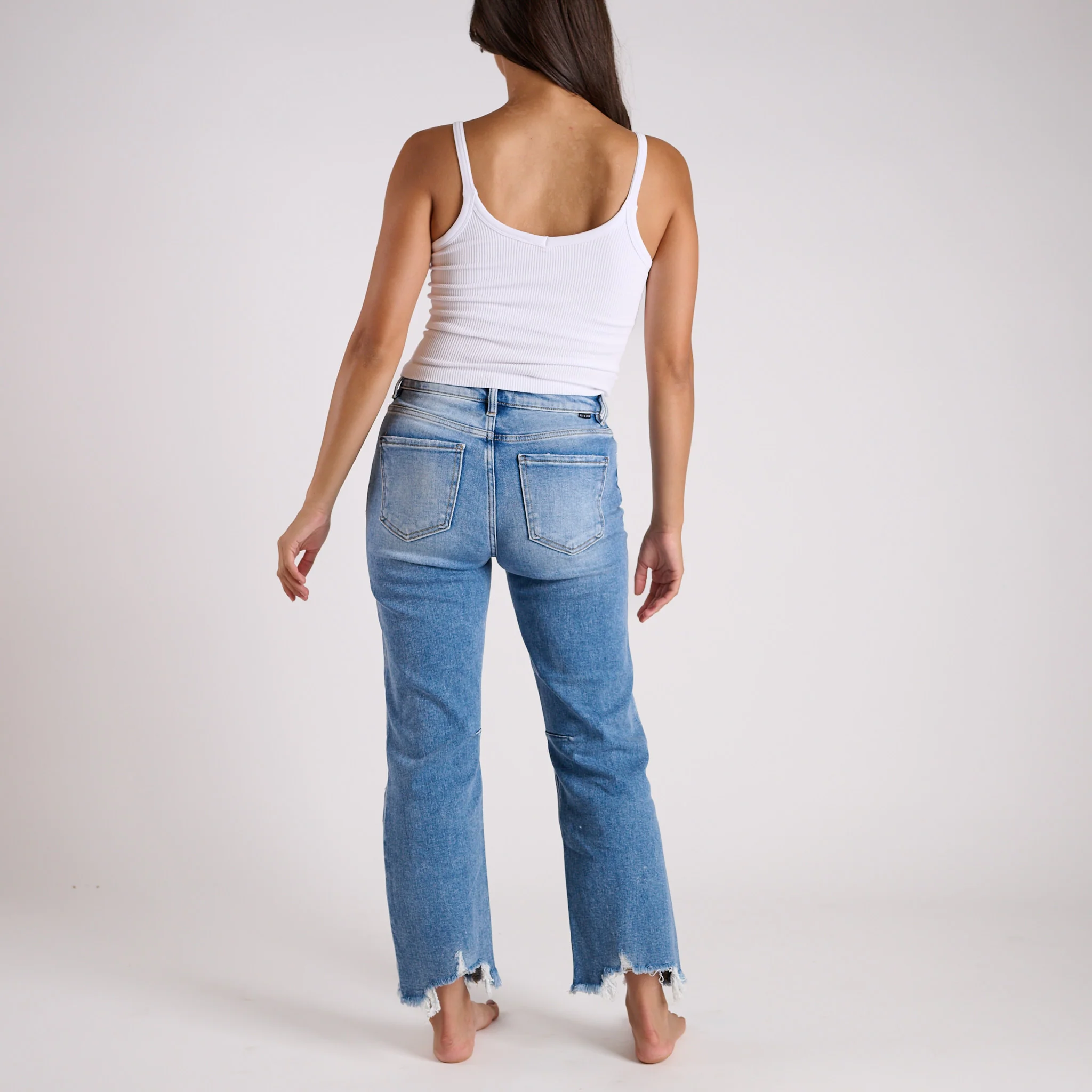 High Rise Straight Crop Medium Wash Jeans - Image 5