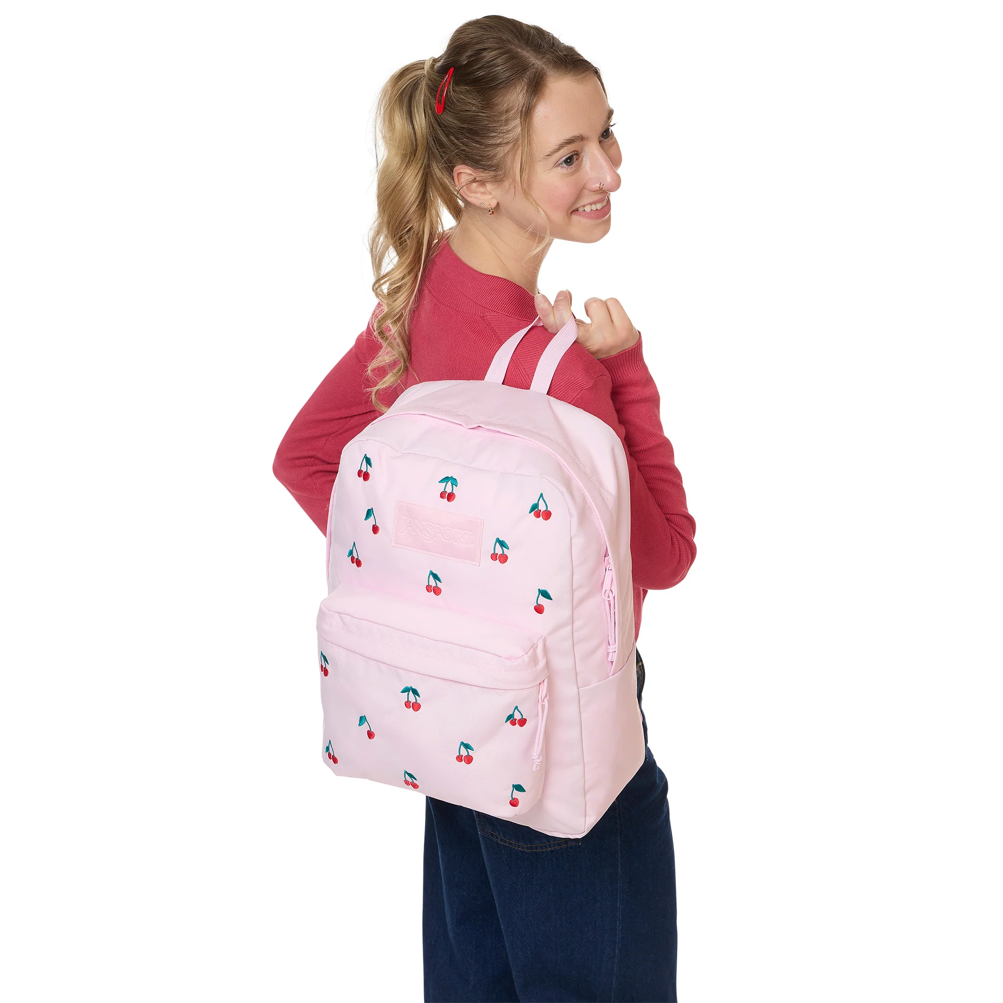 SuperBreak® Plus Backpack in Pink Ice Cherry Embroidery - Image 8