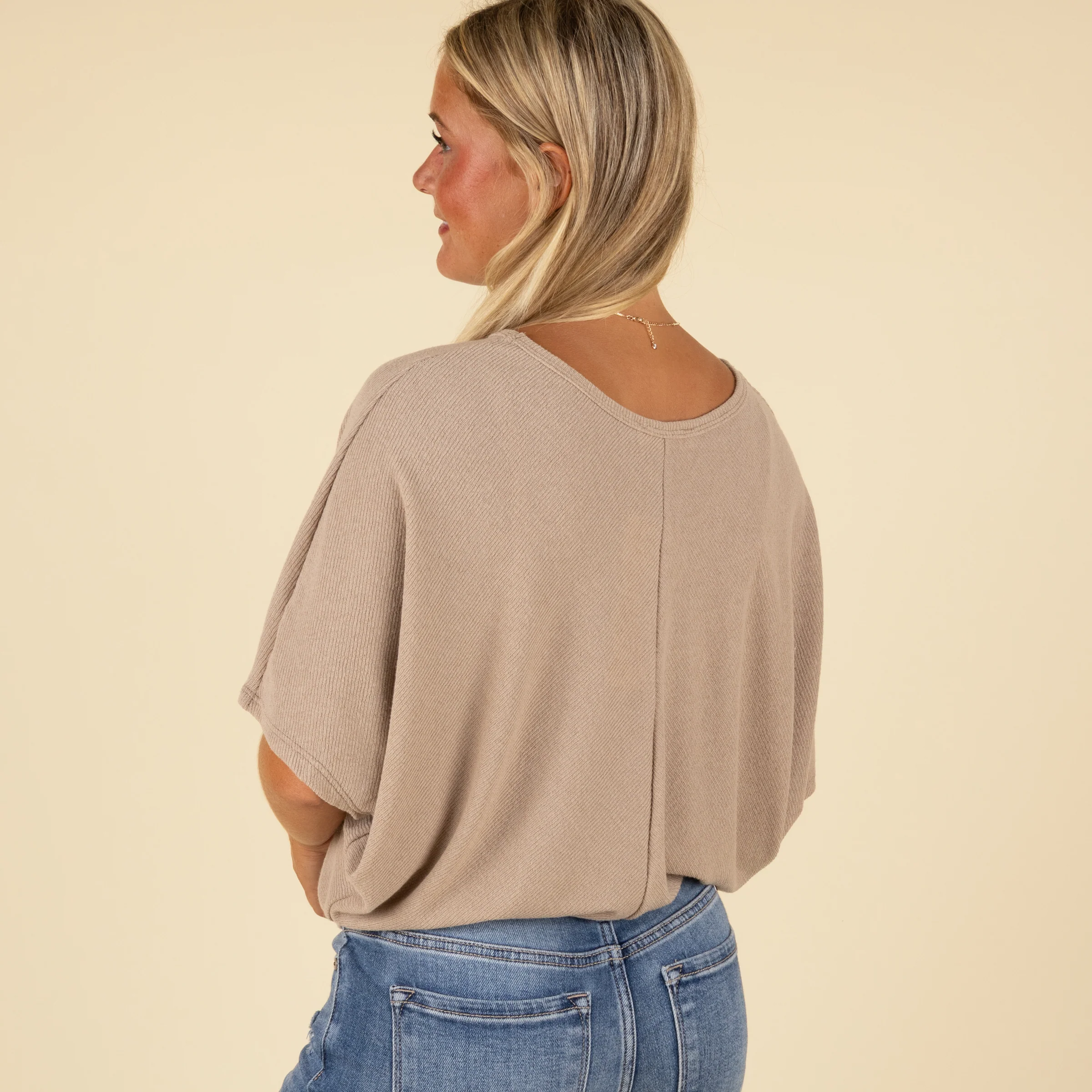 Short Sleeve Miter Ribbed Cocoon Top - Image 5