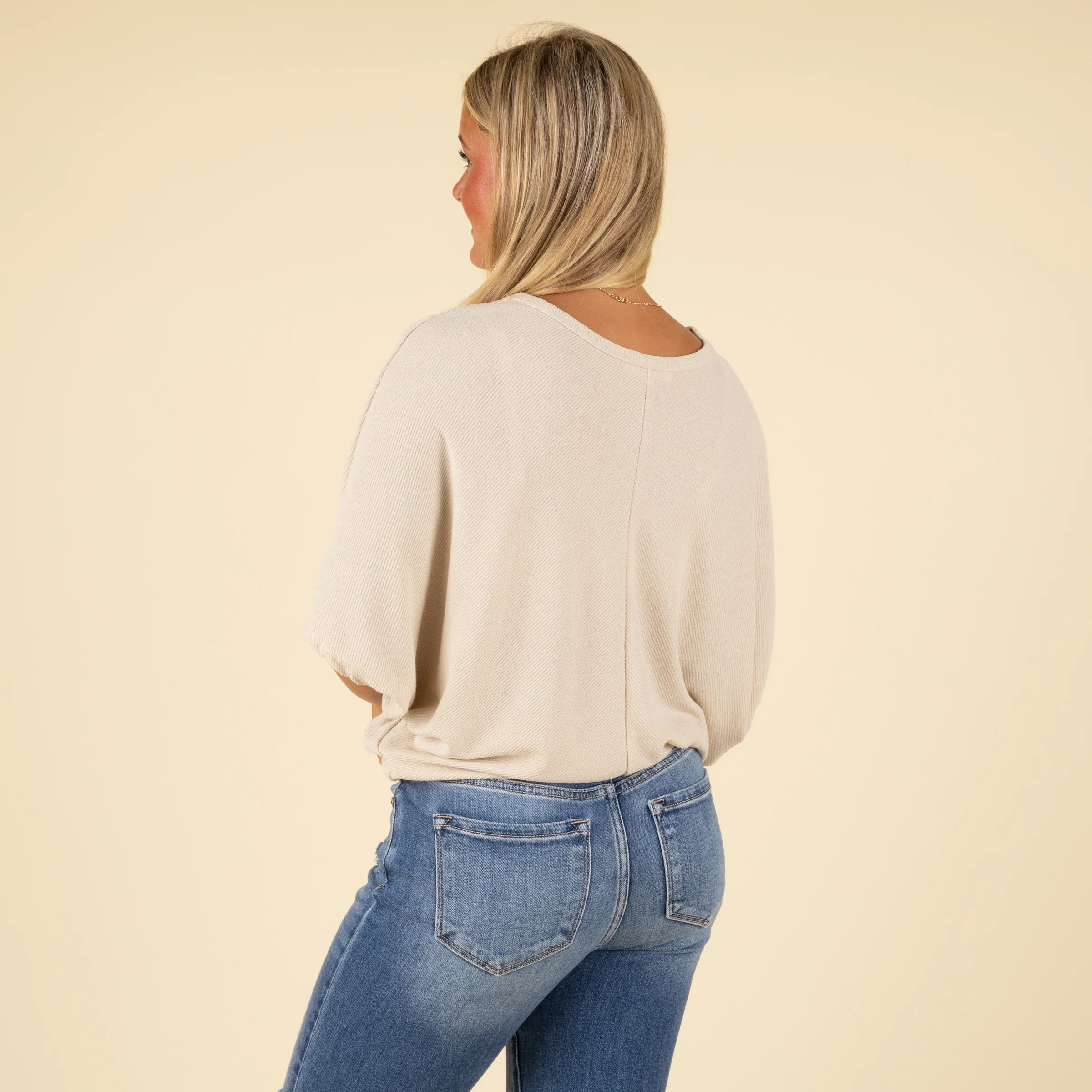 Short Sleeve Miter Ribbed Cocoon Top - Image 8