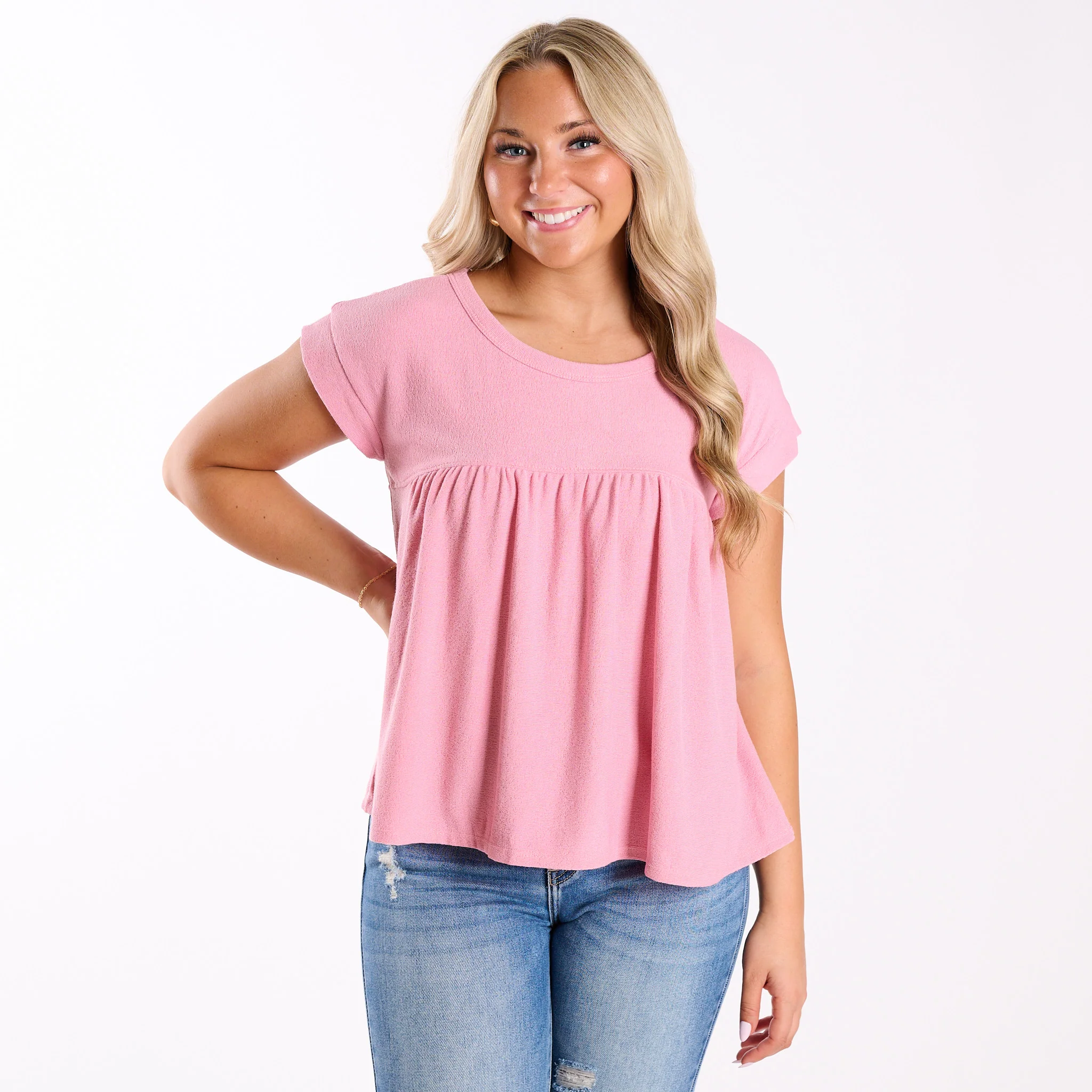 Crepe Babydoll Short Sleeve Top - Image 2