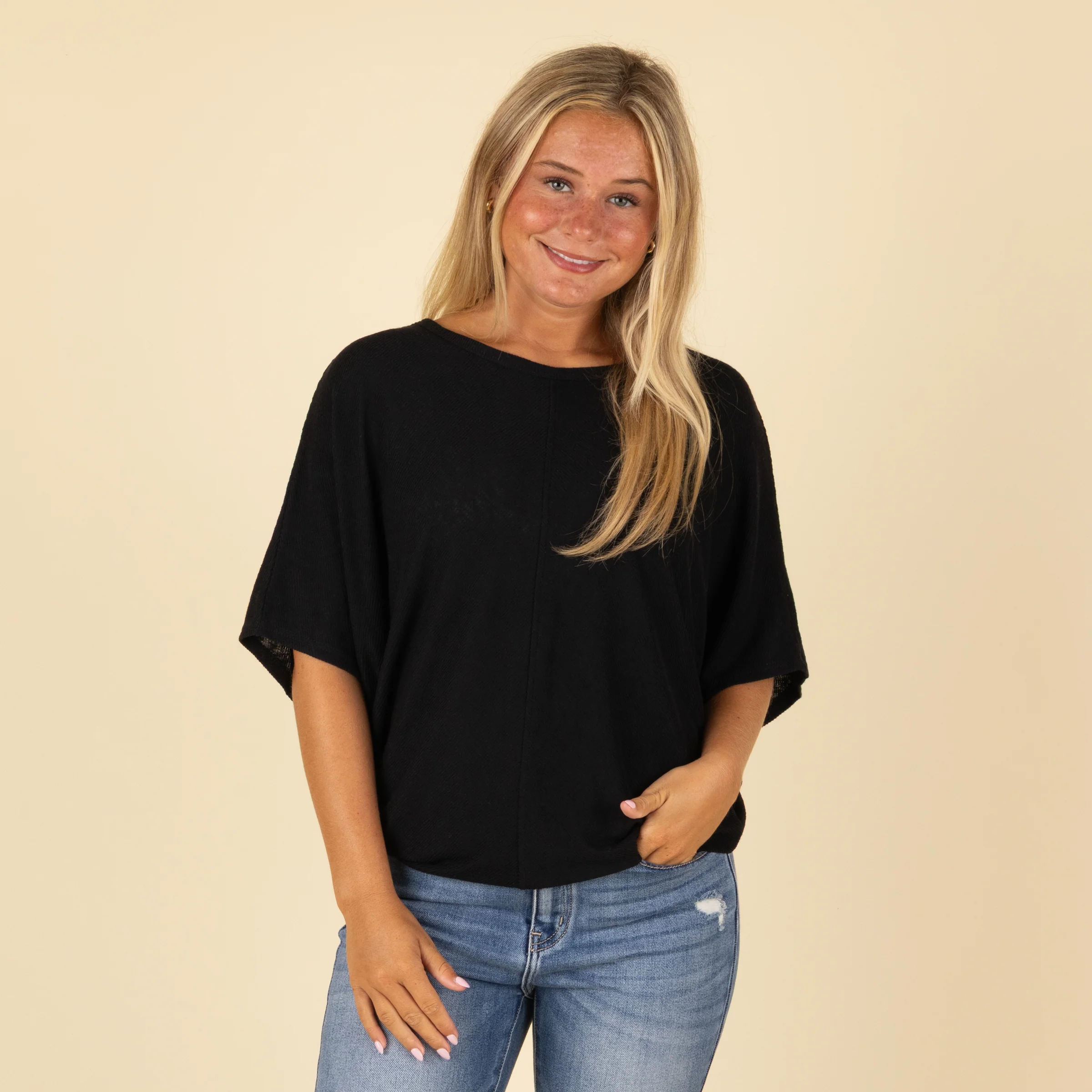 Short Sleeve Miter Ribbed Cocoon Top