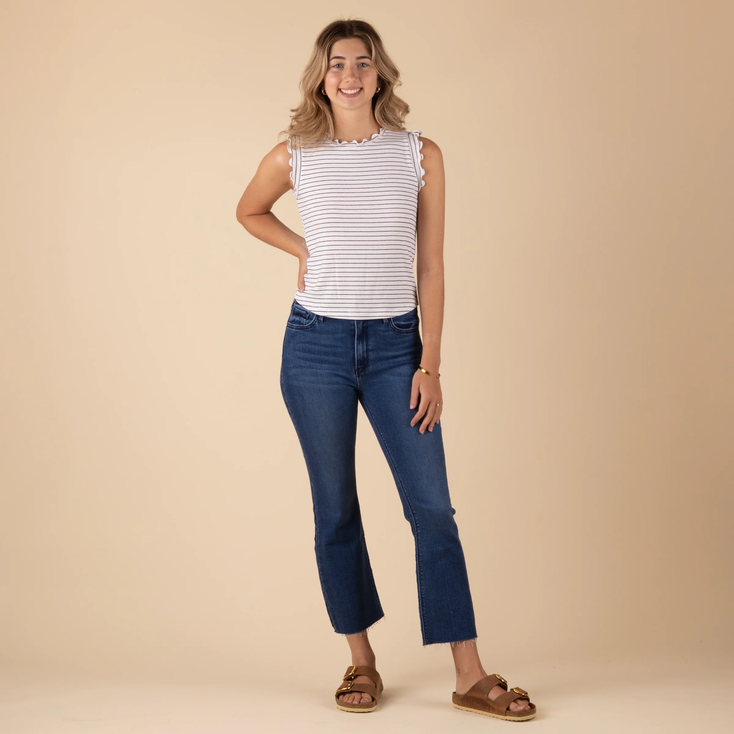 Tonal Crop Flare Jeans in Dark Wash - Image 3