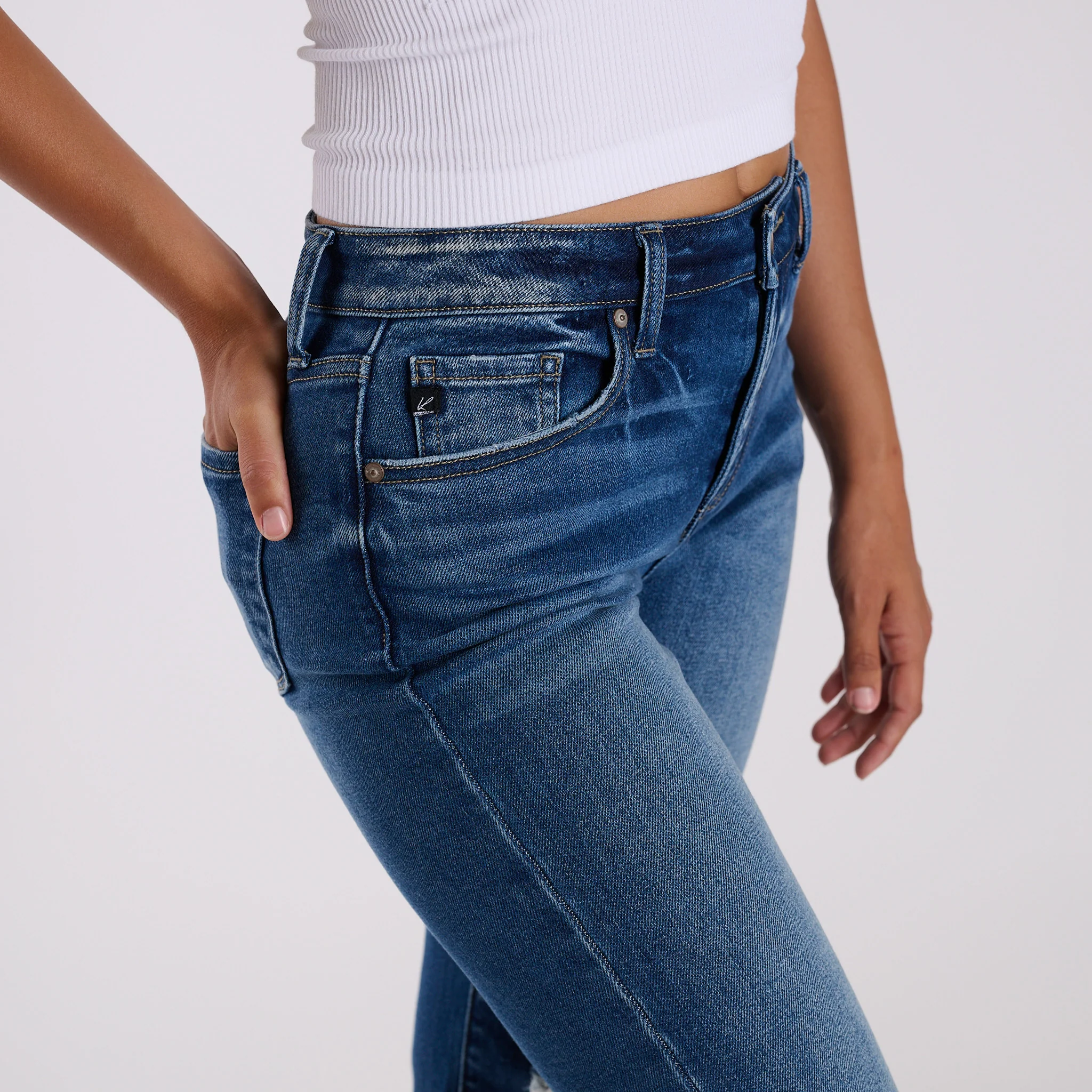 High-Rise Distressed Dark Wash Flare Jeans - Image 4