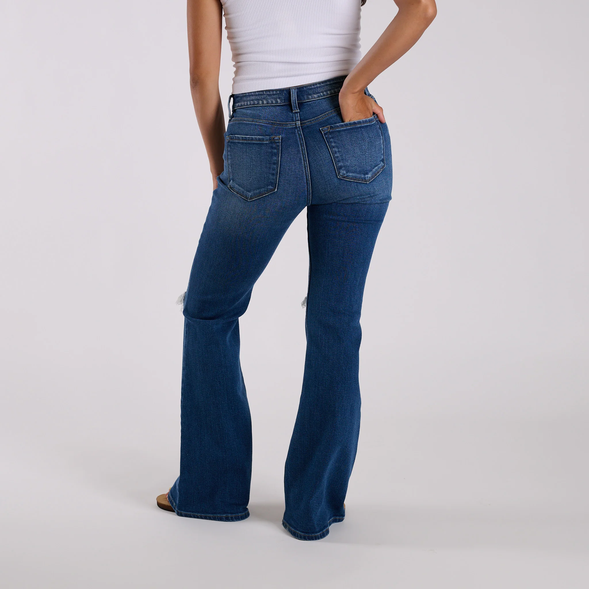 High-Rise Distressed Dark Wash Flare Jeans - Image 6