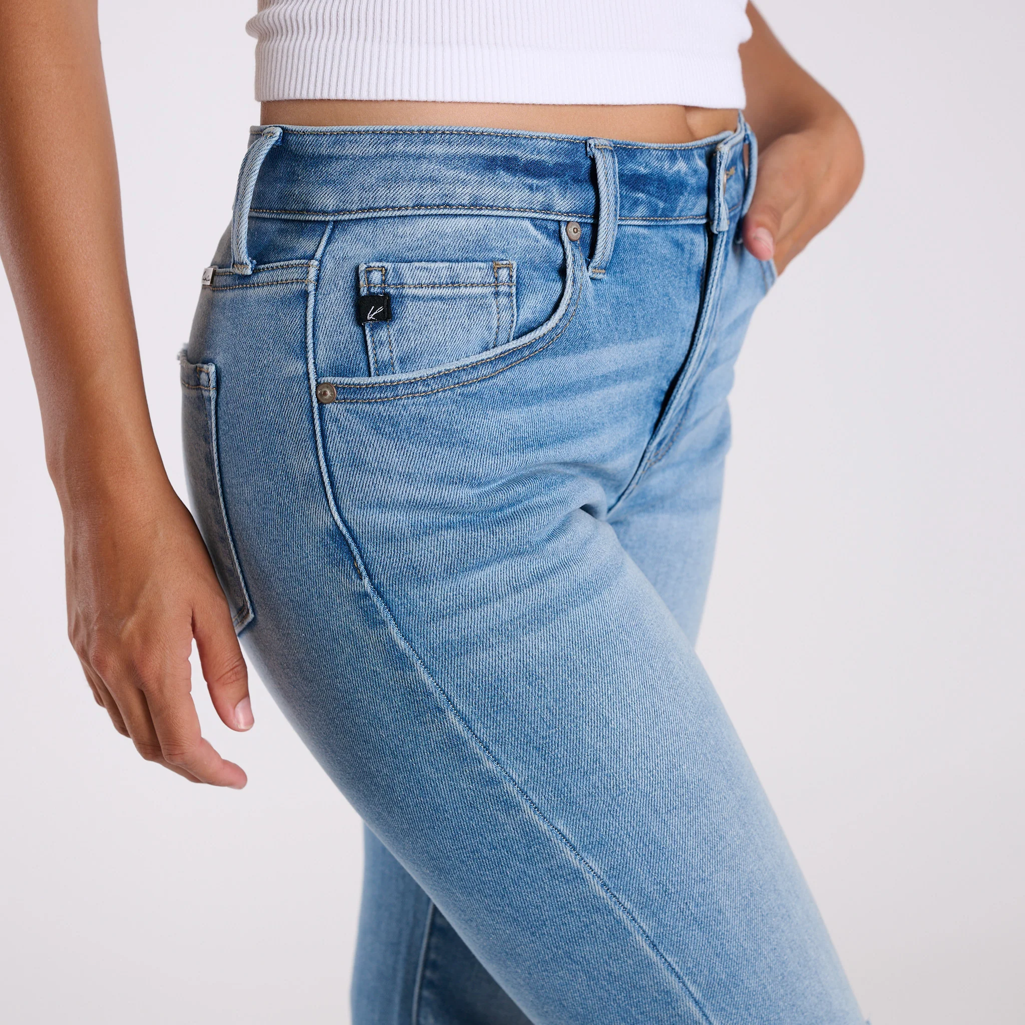 High-Rise Distressed Medium Wash Flare Jeans - Image 3