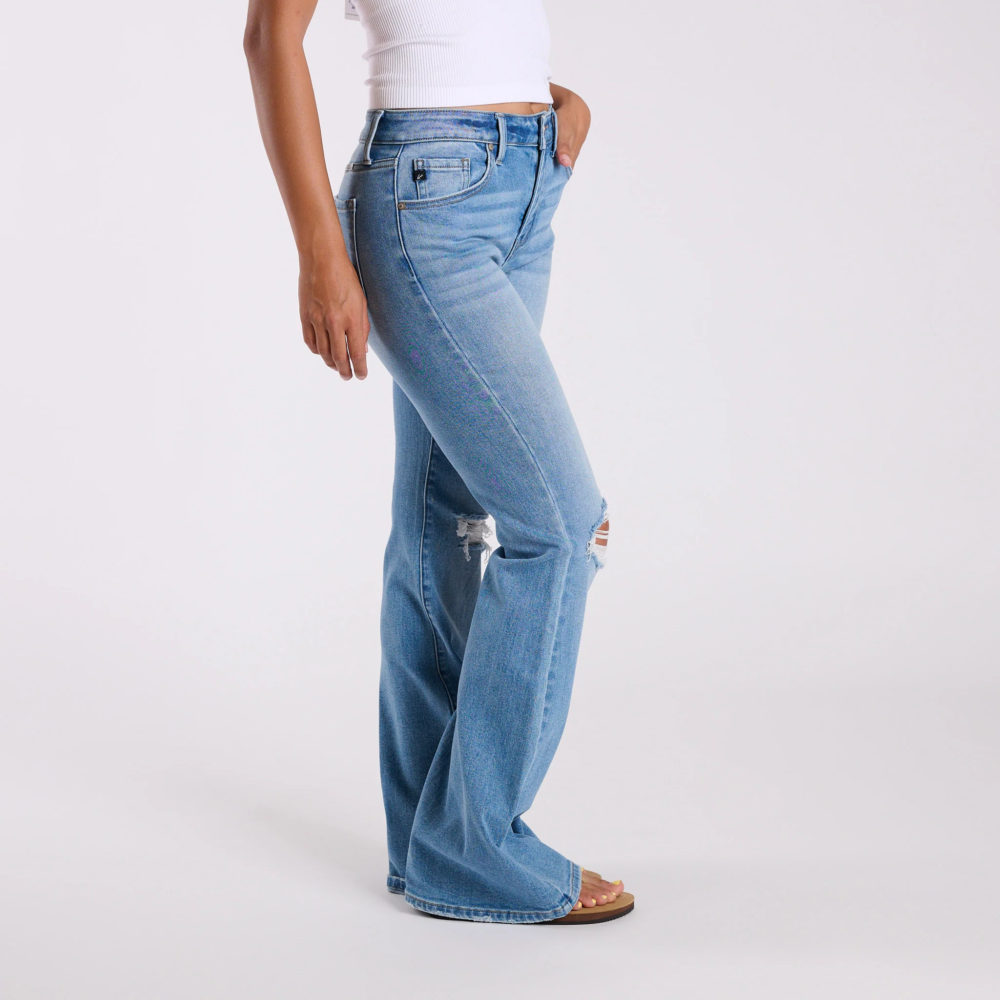 High-Rise Distressed Medium Wash Flare Jeans - Image 4