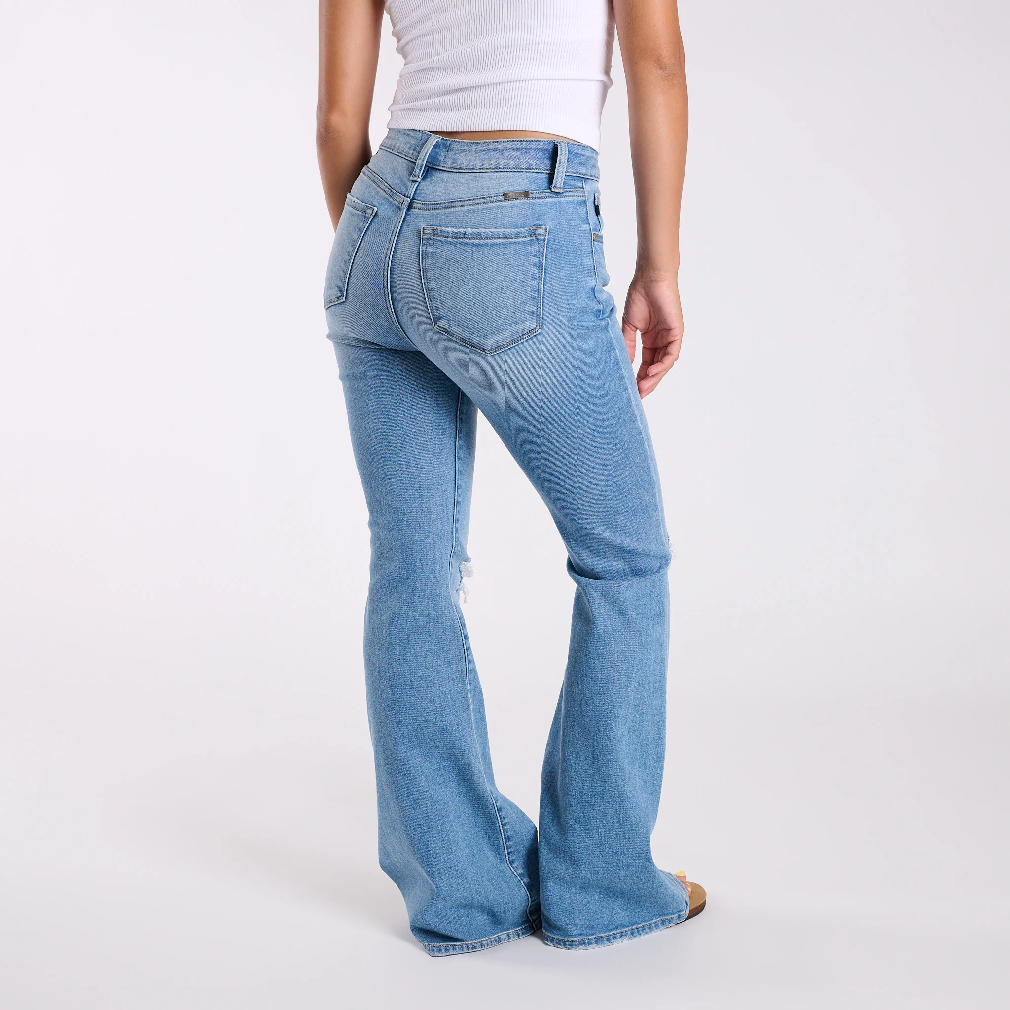 High-Rise Distressed Medium Wash Flare Jeans - Image 5
