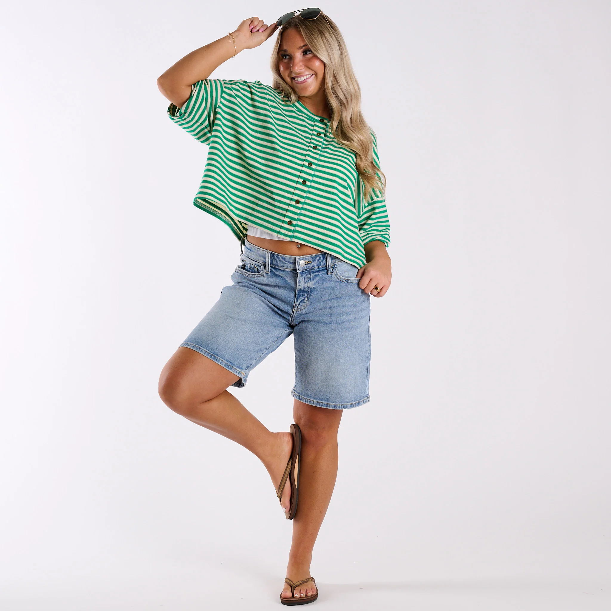 Mid Rise Comfort Medium Wash Bermuda Shorts - Image 2