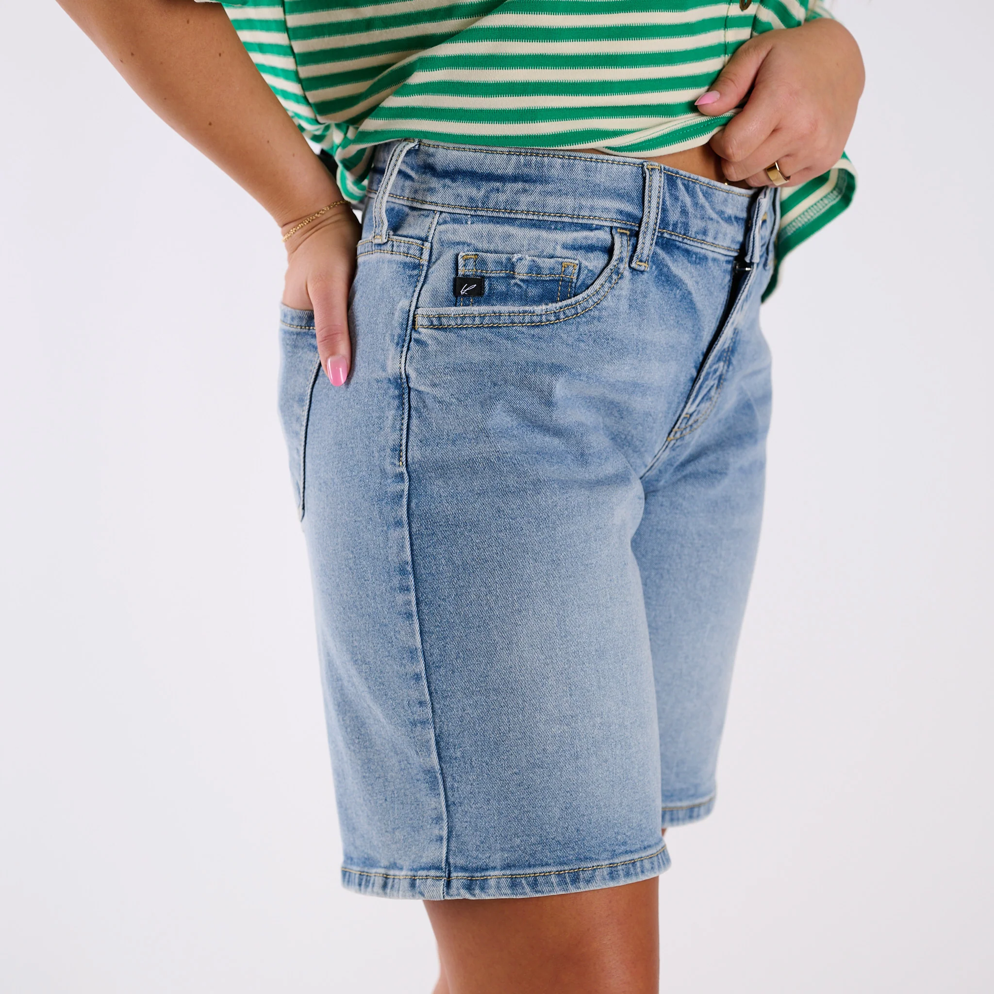 Mid Rise Comfort Medium Wash Bermuda Shorts - Image 3